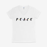 Printify V-neck S / White P.E.A.C.E V-Neck P.E.A.C.E V-Neck 33469381780417182288