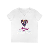 Printify V-neck S / White Aries Ladies' V-Neck T-Shirt Aries Ladies' V-Neck T-Shirt 24435981534948804550