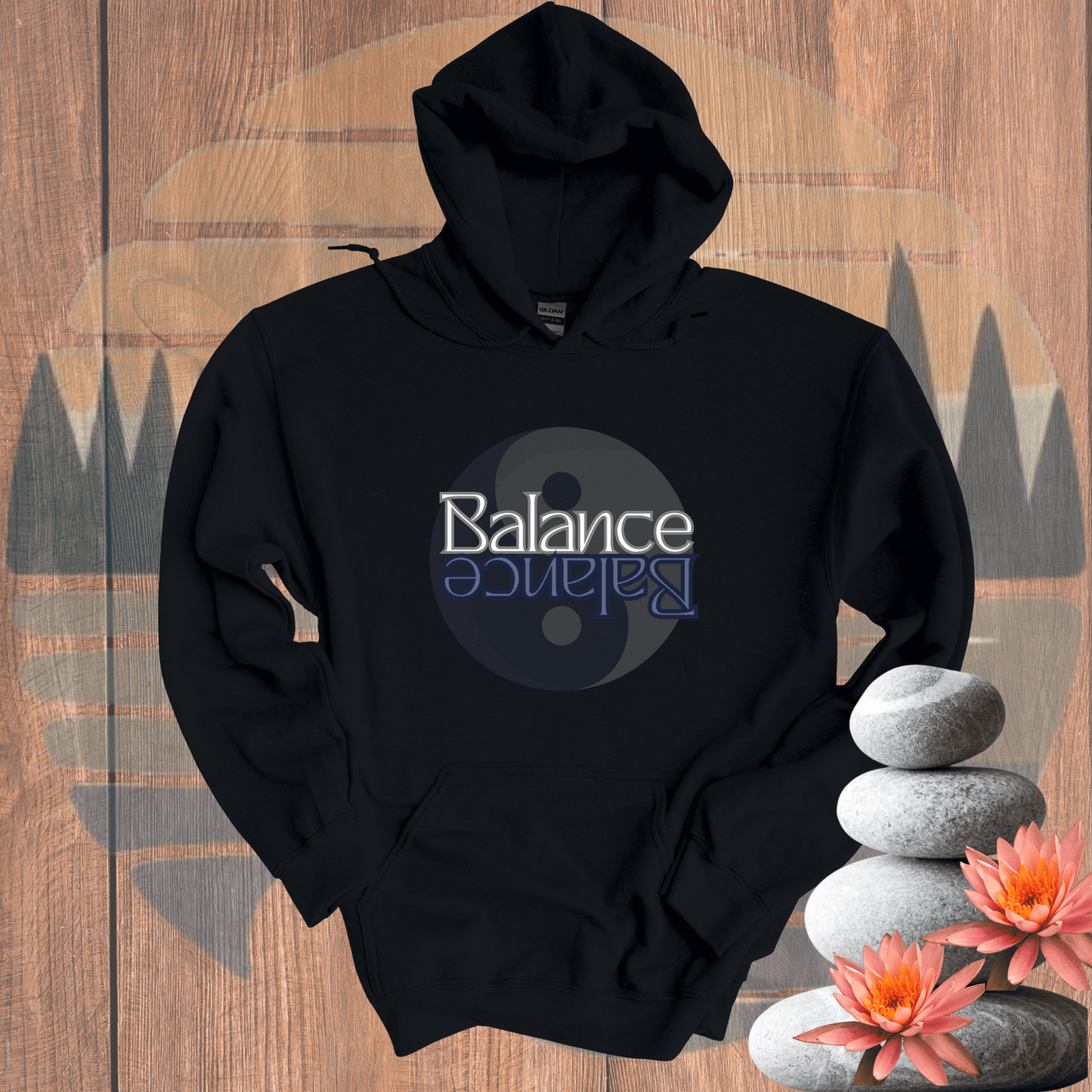 Printify Hoodie Black / S Balance Yin Yang Hooded Sweatshirt Balance Yin Yang Hooded Sweatshirt 13444416012019385505