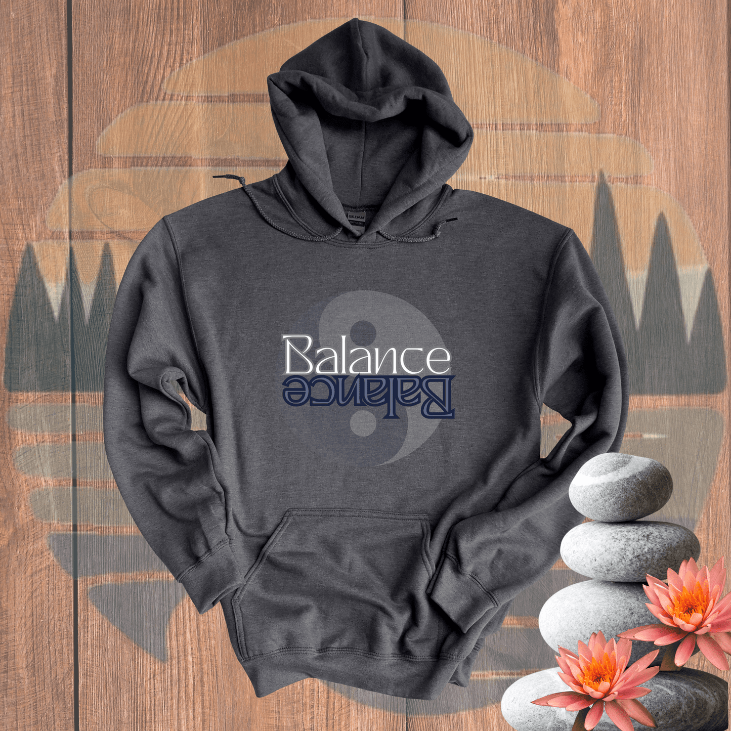 Printify Hoodie Dark Heather / S Balance Yin Yang Hooded Sweatshirt Balance Yin Yang Hooded Sweatshirt 17697083646716018537