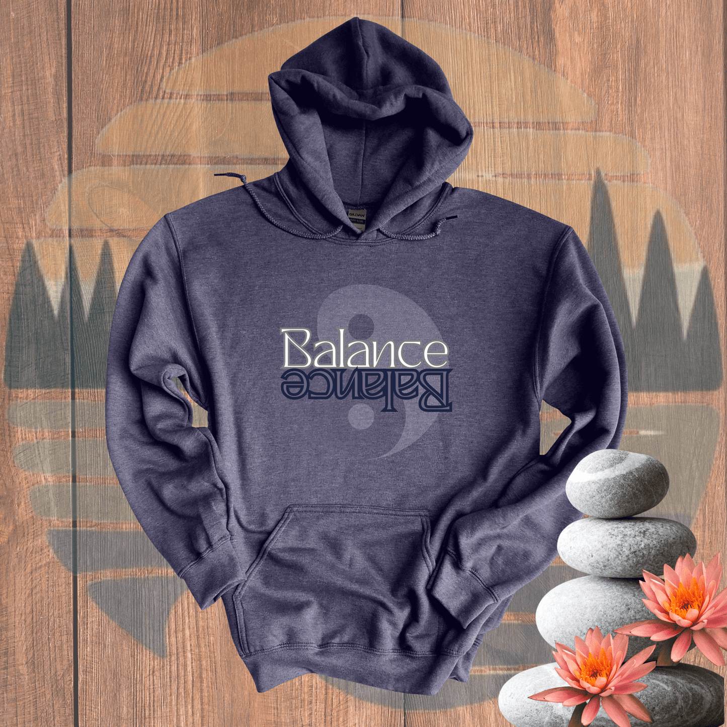 Printify Hoodie Heather Navy / S Balance Yin Yang Hooded Sweatshirt Balance Yin Yang Hooded Sweatshirt 20108813302968710772