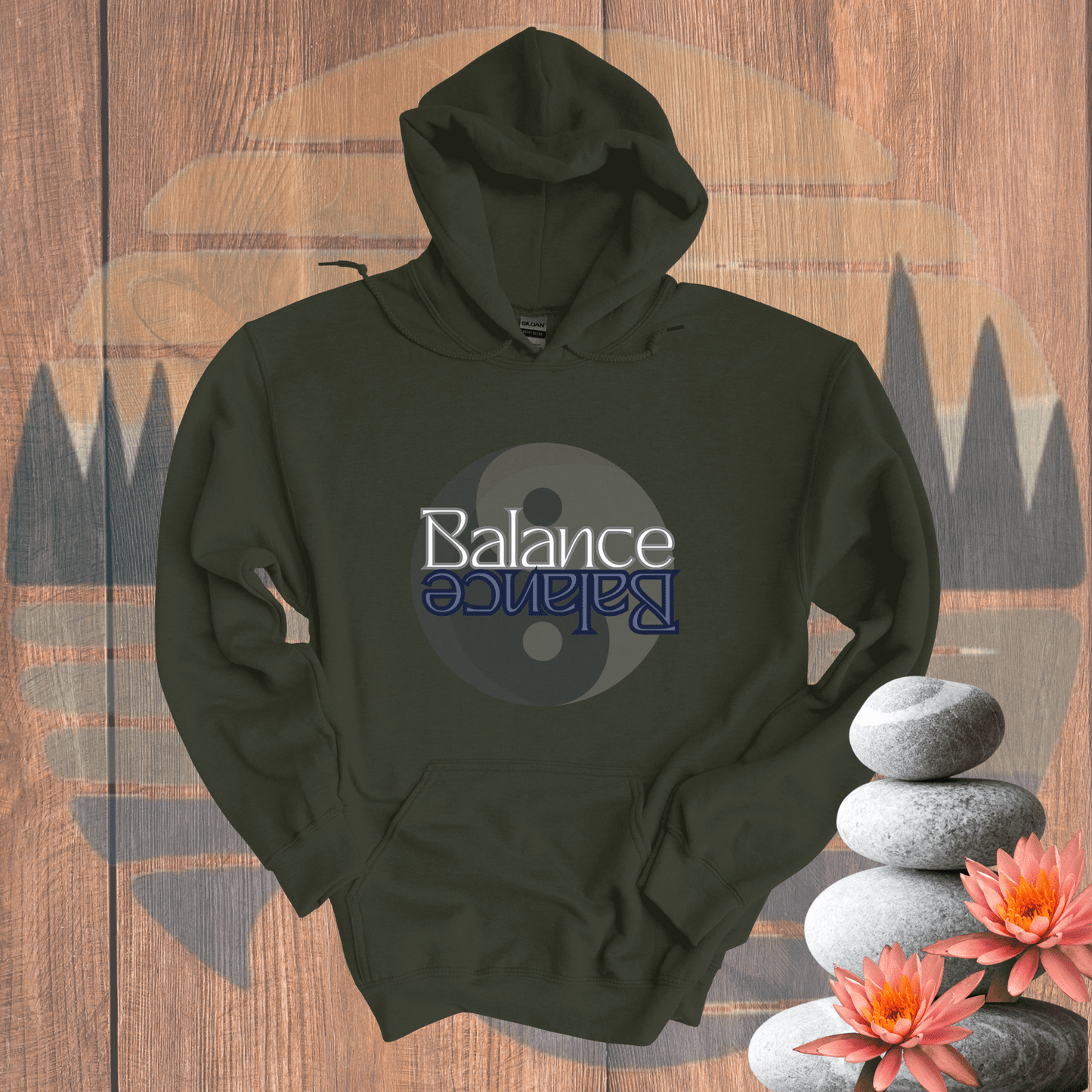 Printify Hoodie Military Green / S Balance Yin Yang Hooded Sweatshirt Balance Yin Yang Hooded Sweatshirt 32617901617500832110