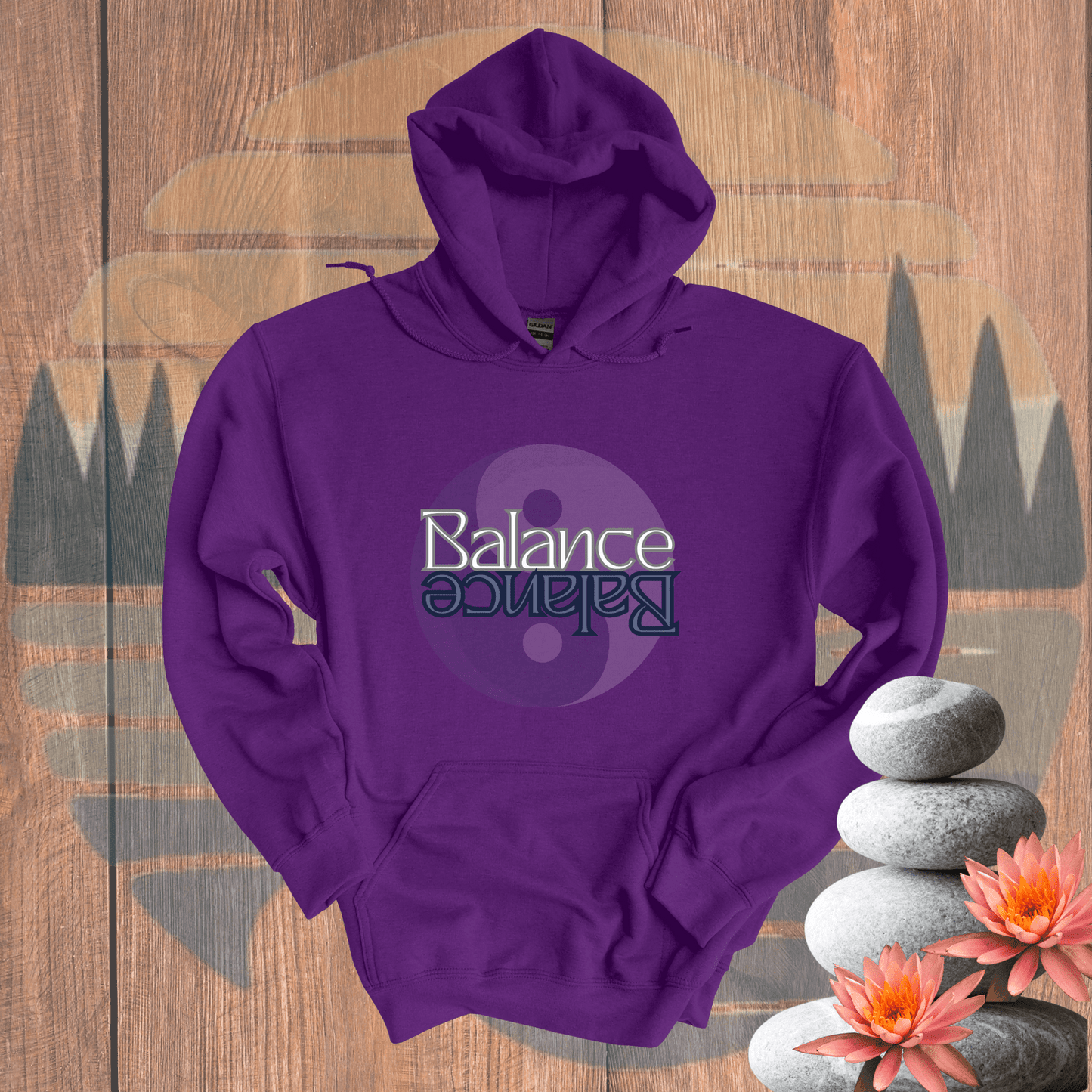 Printify Hoodie Purple / S Balance Yin Yang Hooded Sweatshirt Balance Yin Yang Hooded Sweatshirt 81945242269786571193