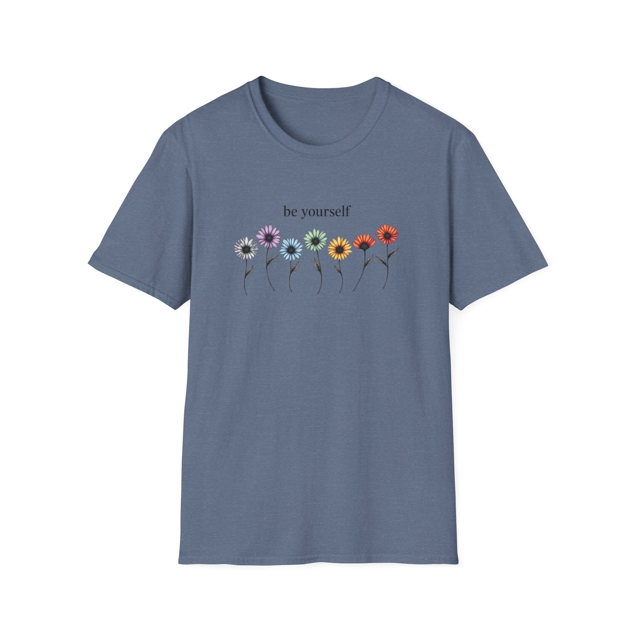 Printify T-Shirt Heather Indigo / S Be Yourself Daisies T-Shirt Be Yourself Daisies T-Shirt 13712614188528961922
