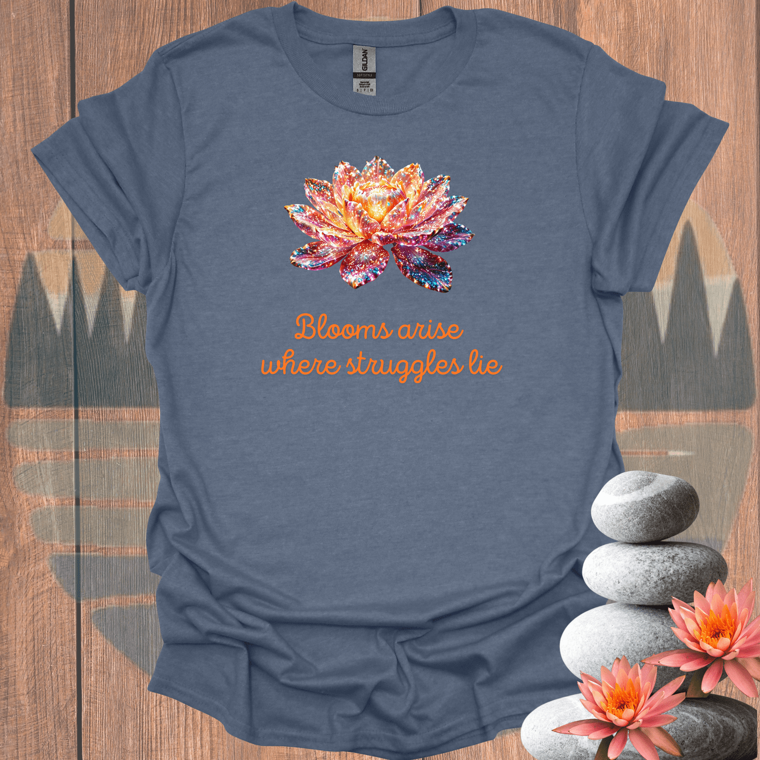 Printify T-Shirt Heather Indigo / S Blooms Arise T-Shirt Blooms Arise T-Shirt 33744928860143000996