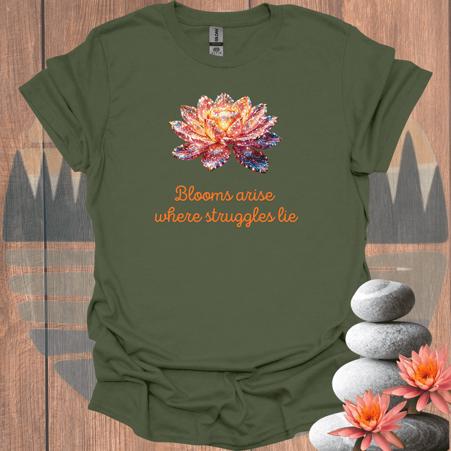 Printify T-Shirt Military Green / S Blooms Arise T-Shirt Blooms Arise T-Shirt 23231144885545070578