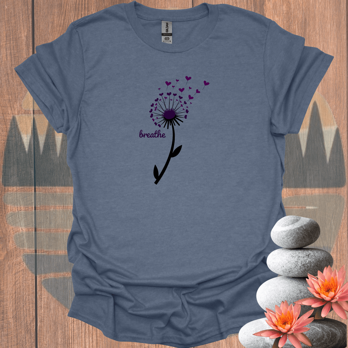 Printify T-Shirt Heather Indigo / S Breathe Blowing Petals T-Shirt Breathe Blowing Petals T-Shirt 95370729010703764113