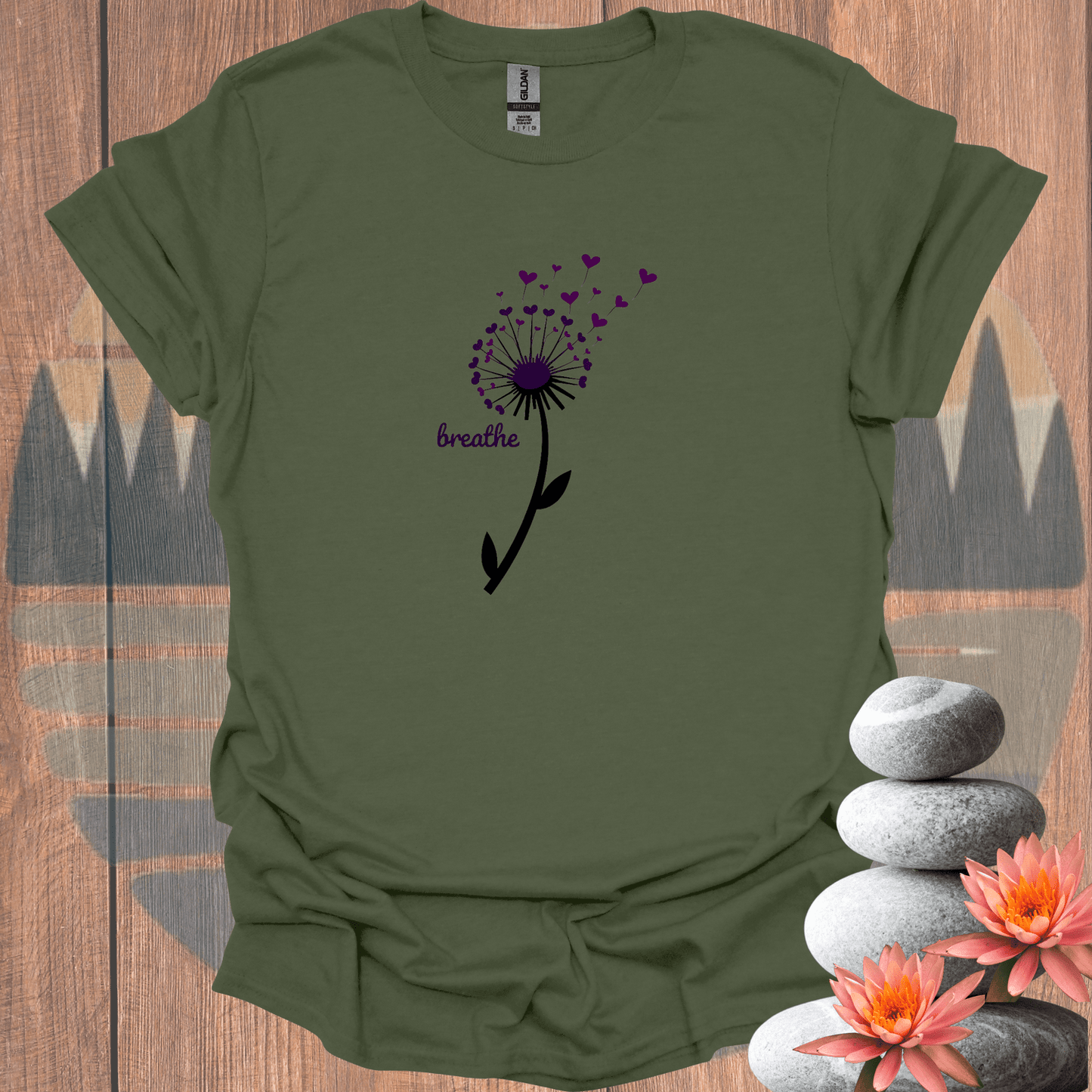 Printify T-Shirt Military Green / S Breathe Blowing Petals T-Shirt Breathe Blowing Petals T-Shirt 55240612766970520378