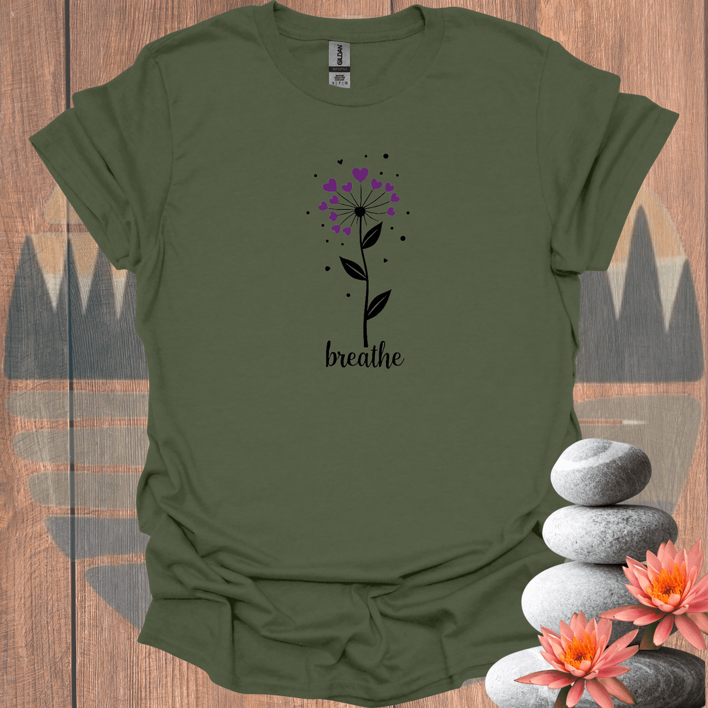 Printify T-Shirt Military Green / S Breathe Flower T-Shirt Breathe Flower T-Shirt 15939876617805758625