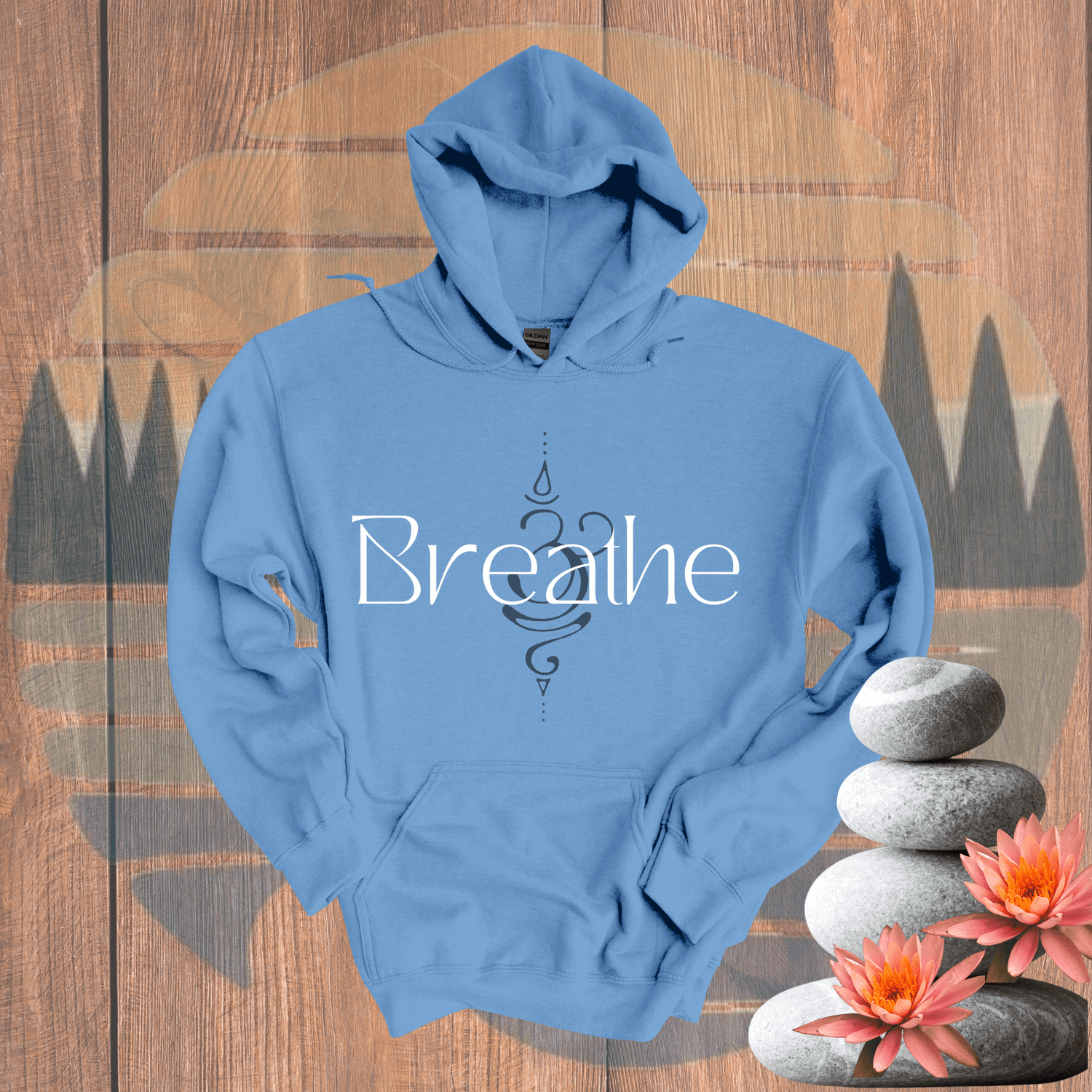 Printify Hoodie Carolina Blue / S Breathe with Background Symbol Hooded Sweatshirt Breathe with Background Symbol Hooded Sweatshirt 16108481166056379591