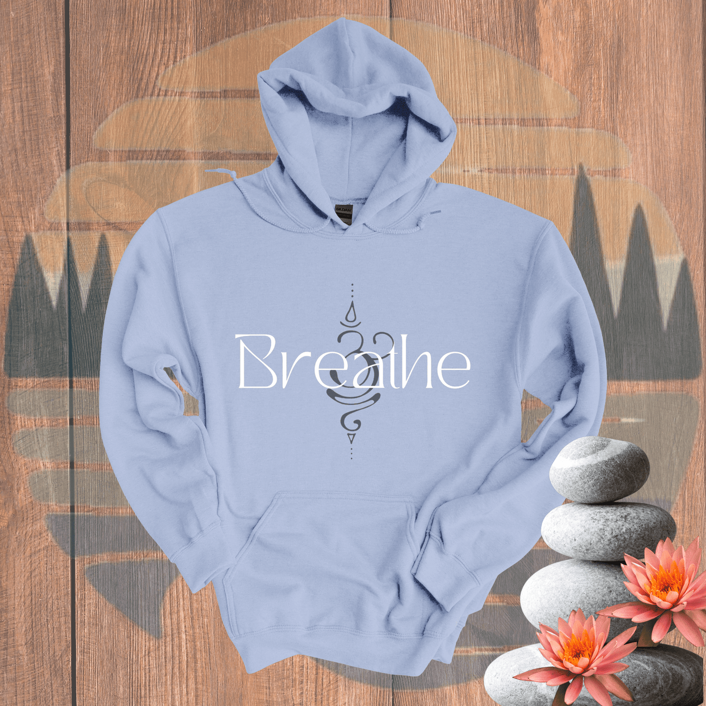 Printify Hoodie Light Blue / S Breathe with Background Symbol Hooded Sweatshirt Breathe with Background Symbol Hooded Sweatshirt 85951941844266801959