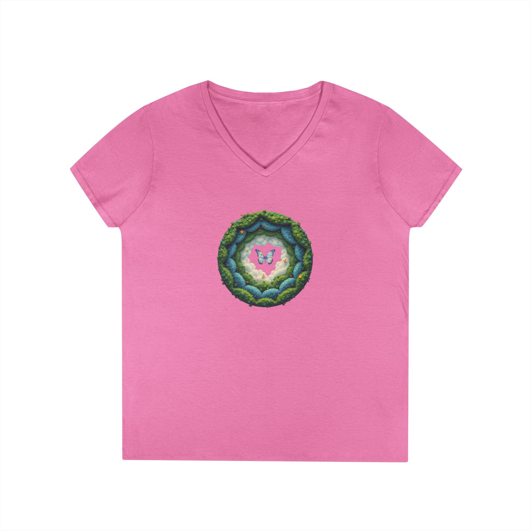 Printify V-neck S / Azalea Butterfly Clouds V-Neck T-Shirt Butterfly Clouds V-Neck T-Shirt 94077010886047070076