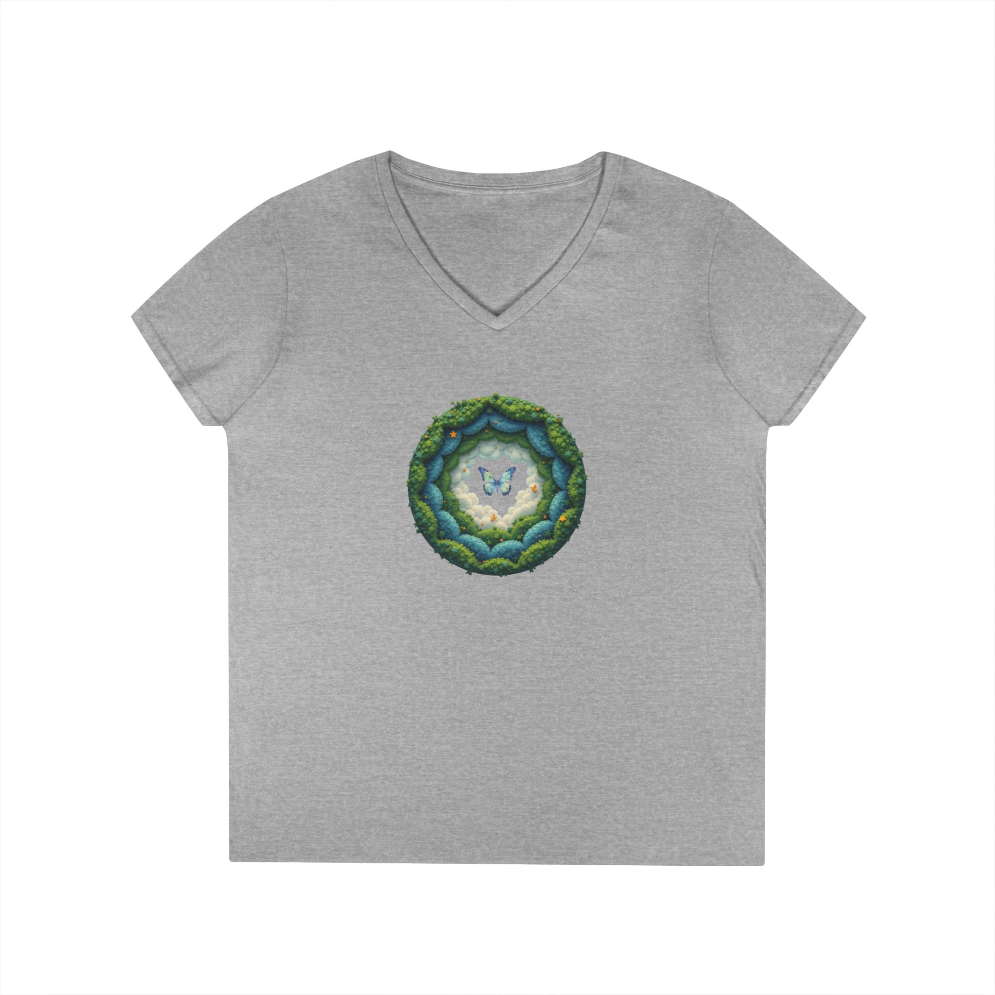 Printify V-neck S / Sport Grey Butterfly Clouds V-Neck T-Shirt Butterfly Clouds V-Neck T-Shirt 19134669561978838988