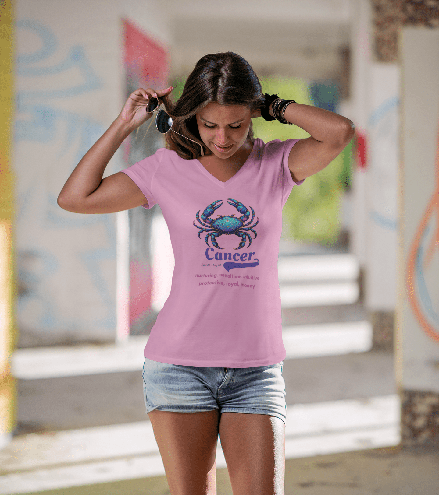 Printify V-neck Cancer Ladies' V-Neck T-Shirt Cancer Ladies' V-Neck T-Shirt