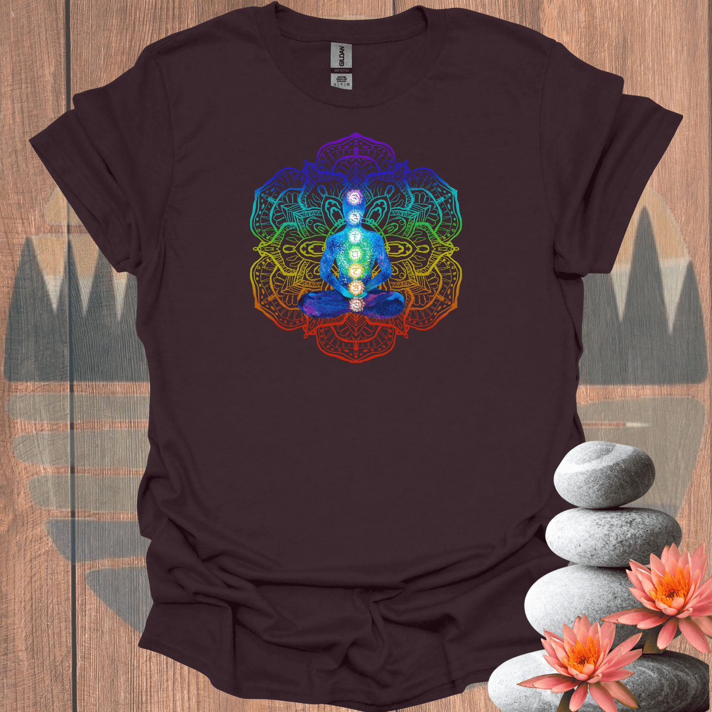 Printify T-Shirt Dark Chocolate / S Chakra Mandala T-Shirt Chakra Mandala T-Shirt 26009556687109854097