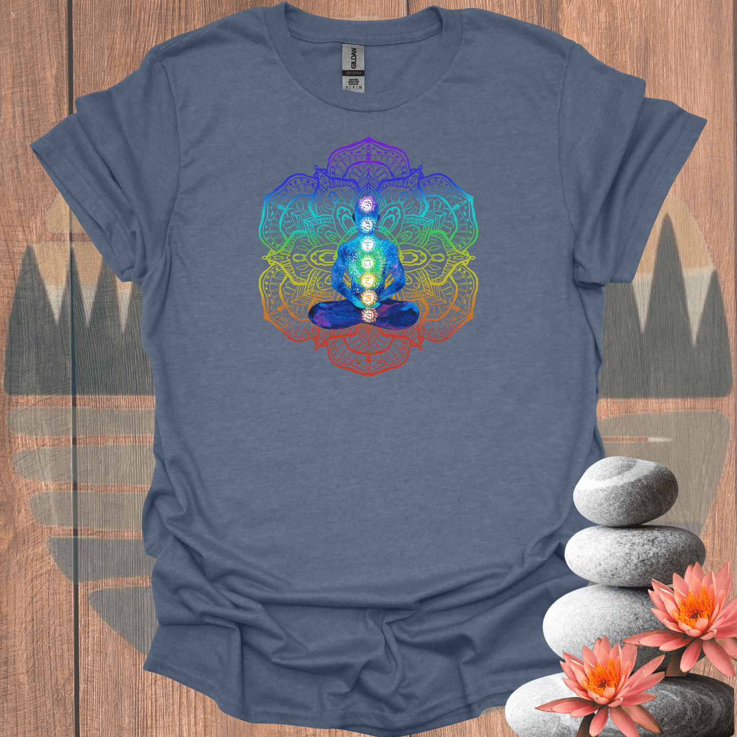 Printify T-Shirt Heather Indigo / S Chakra Mandala T-Shirt Chakra Mandala T-Shirt 30590806721119527960