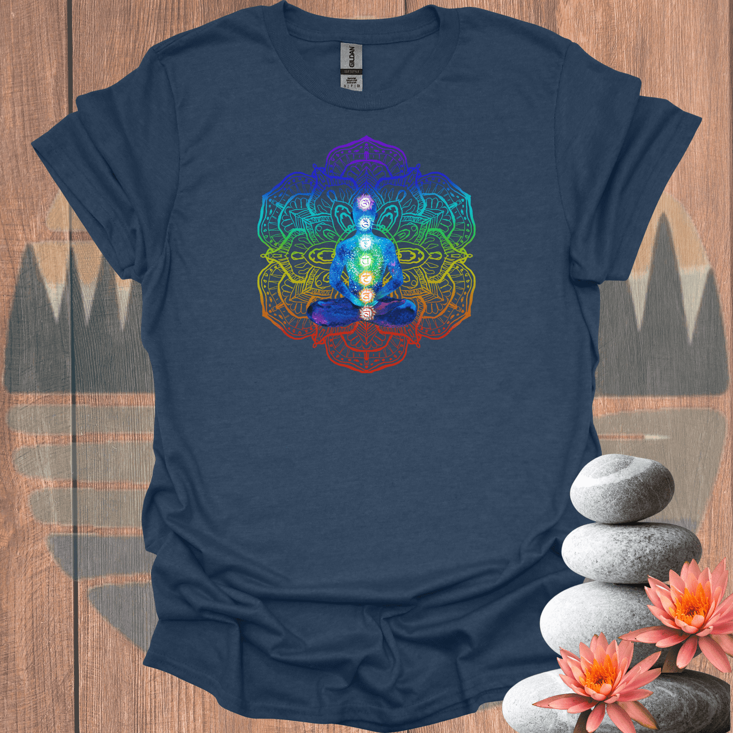 Printify T-Shirt Heather Navy / S Chakra Mandala T-Shirt Chakra Mandala T-Shirt 23012979298608623078