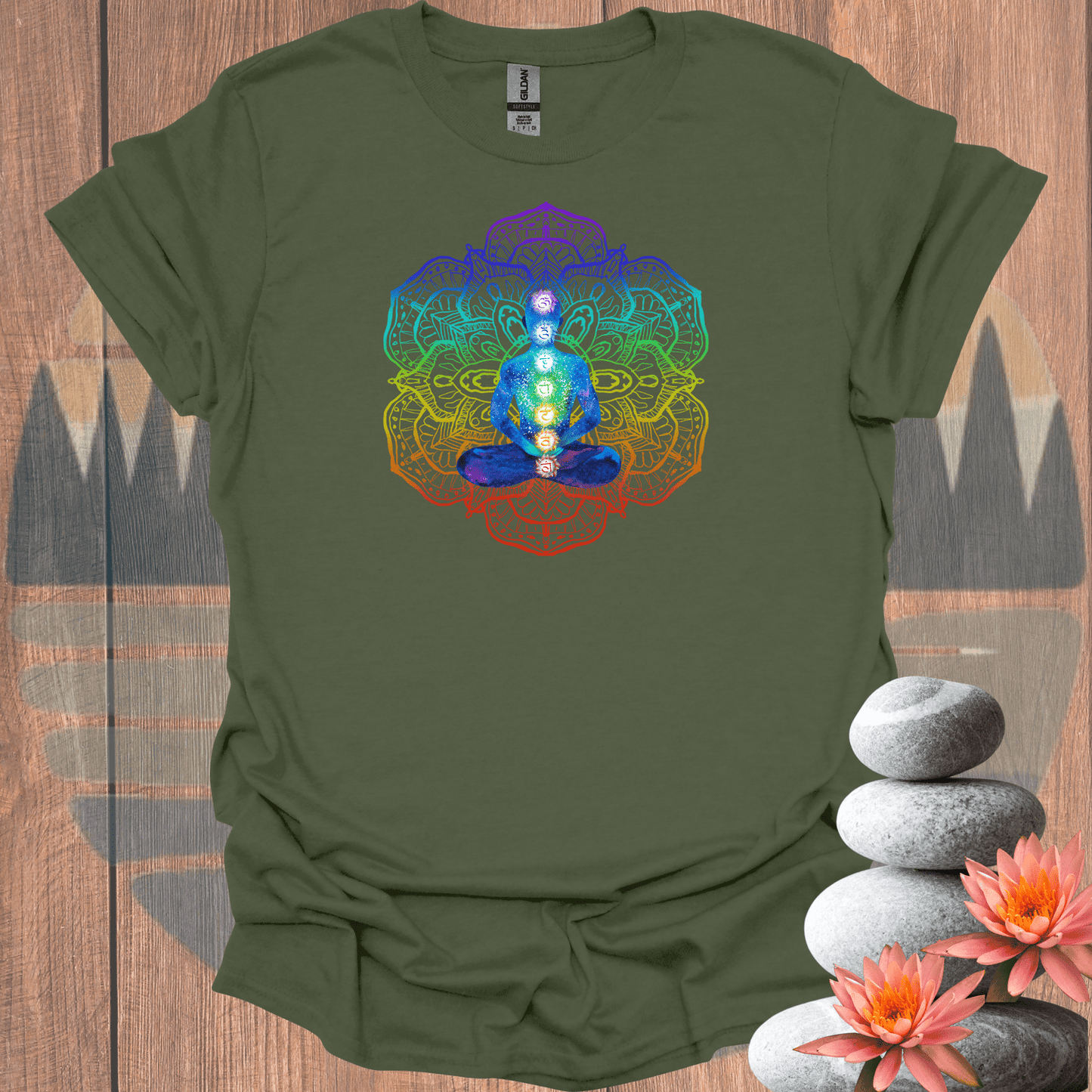 Printify T-Shirt Military Green / S Chakra Mandala T-Shirt Chakra Mandala T-Shirt 12555972390964387797