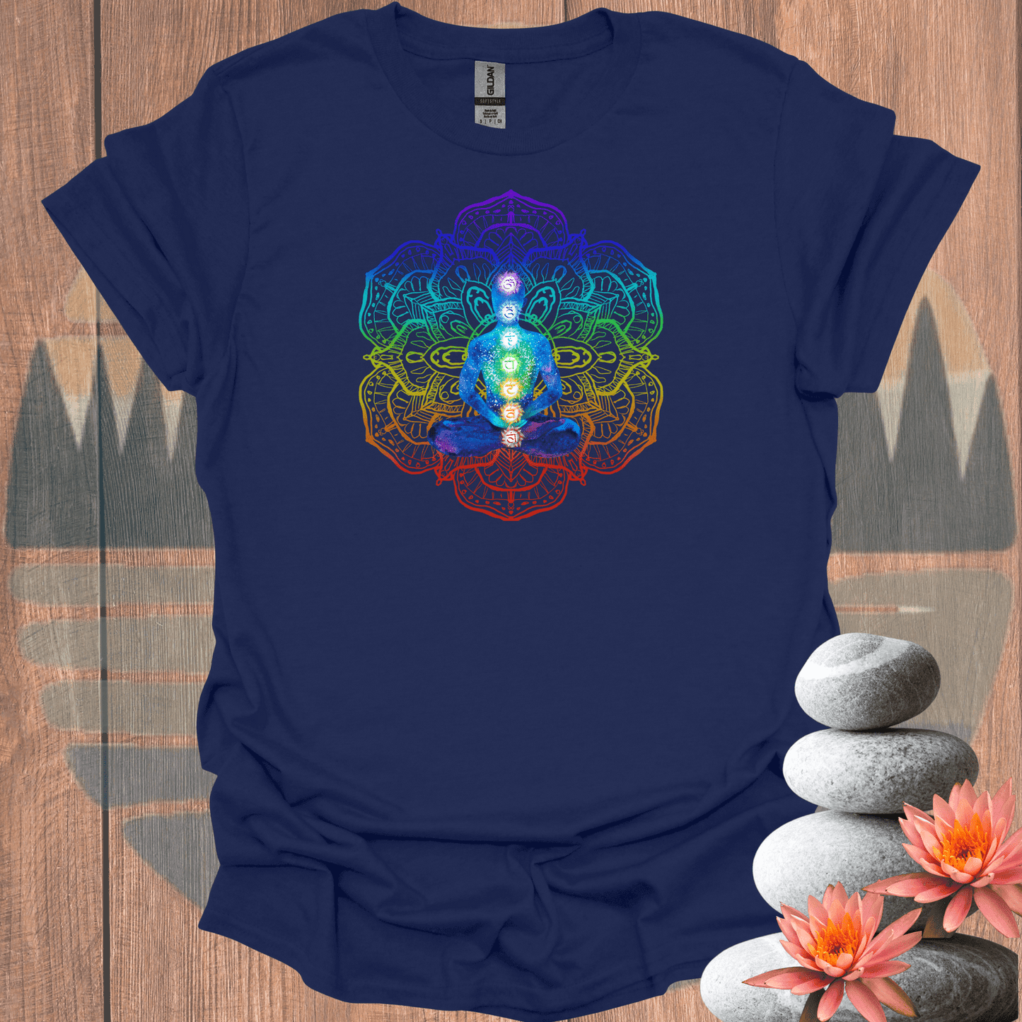 Printify T-Shirt Navy / S Chakra Mandala T-Shirt Chakra Mandala T-Shirt 11451909035302085053