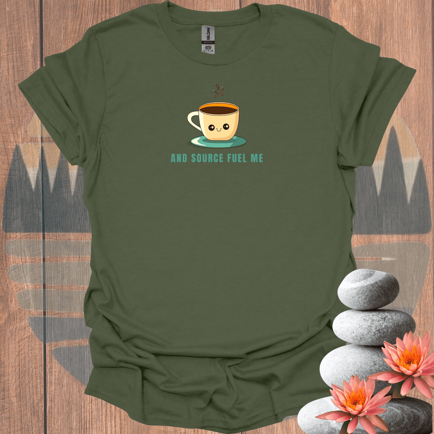 Printify T-Shirt Military Green / S Coffee and Source T-Shirt Coffee and Source T-Shirt 33442732727867082716