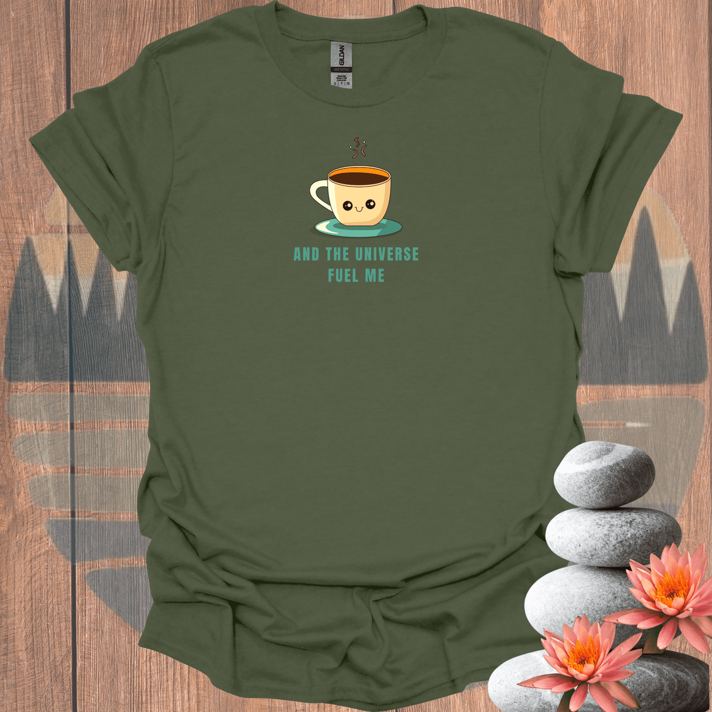 Printify T-Shirt Military Green / S Coffee and Universe  T-Shirt Coffee and Universe  T-Shirt 22985682929125407829