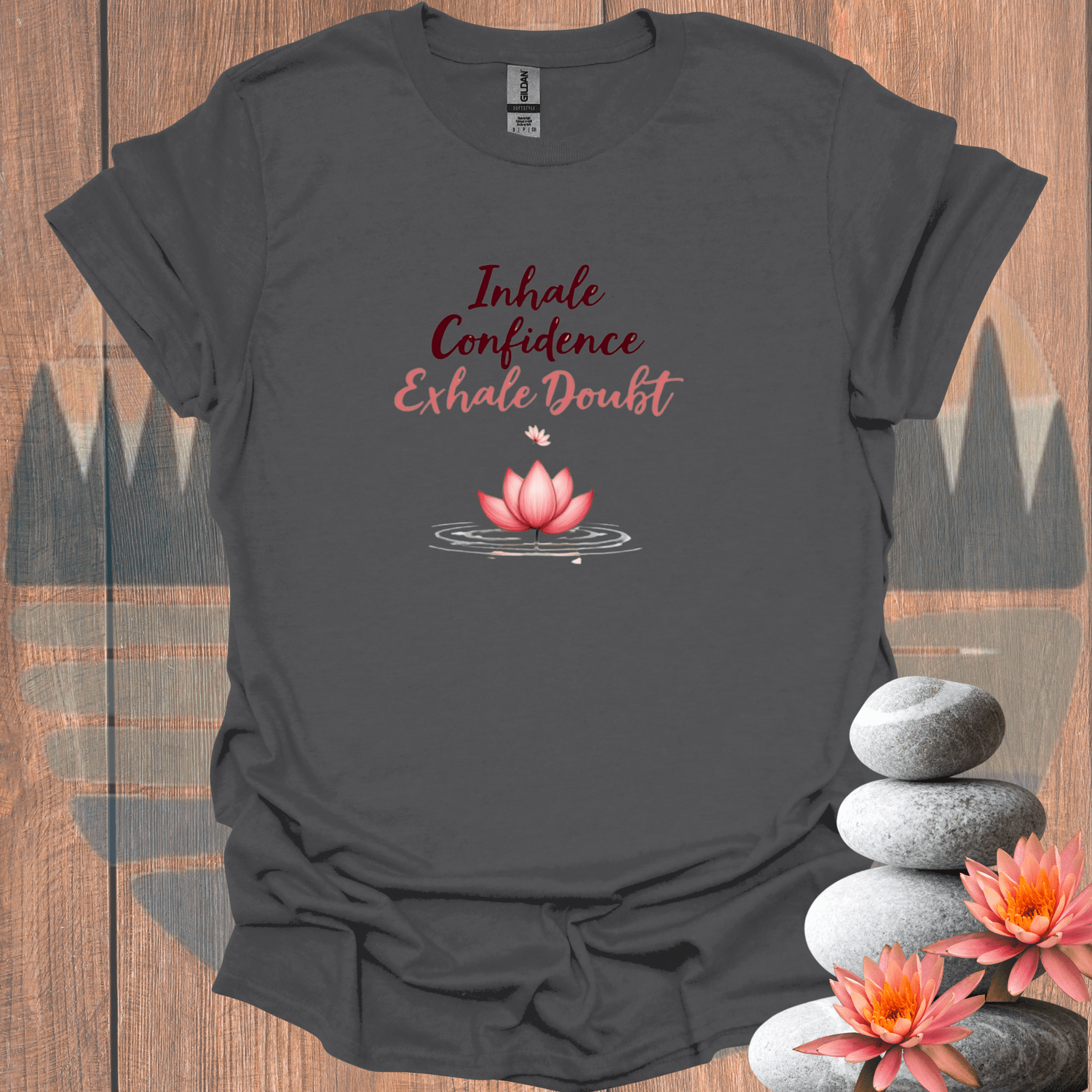 Printify T-Shirt Charcoal / S Confident Lotus T-Shirt Confident Lotus T-Shirt 32459586626560557093