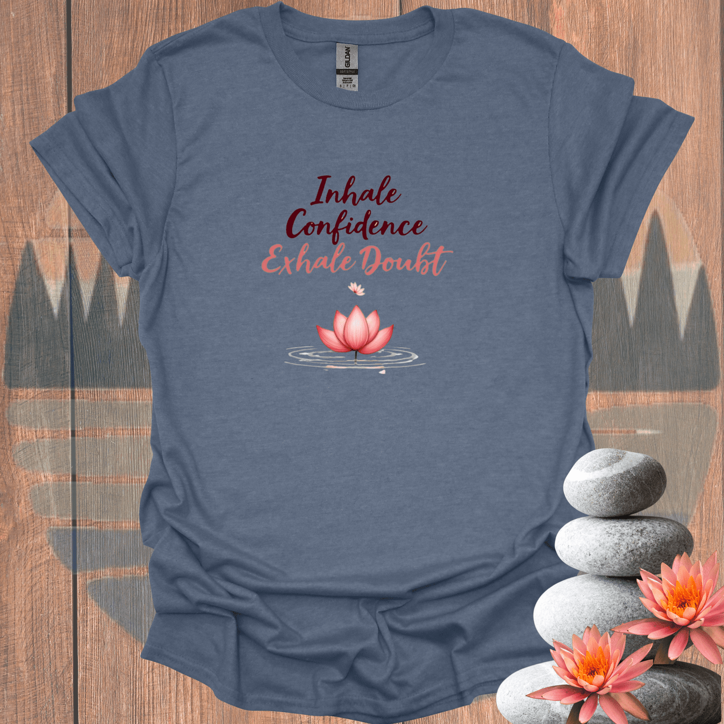 Printify T-Shirt Heather Indigo / S Confident Lotus T-Shirt Confident Lotus T-Shirt 16409220278011633575