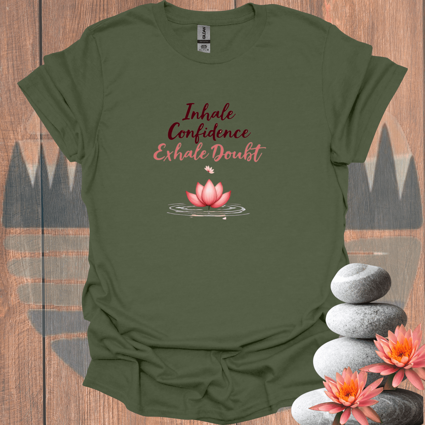 Printify T-Shirt Military Green / S Confident Lotus T-Shirt Confident Lotus T-Shirt 30186593616904075466