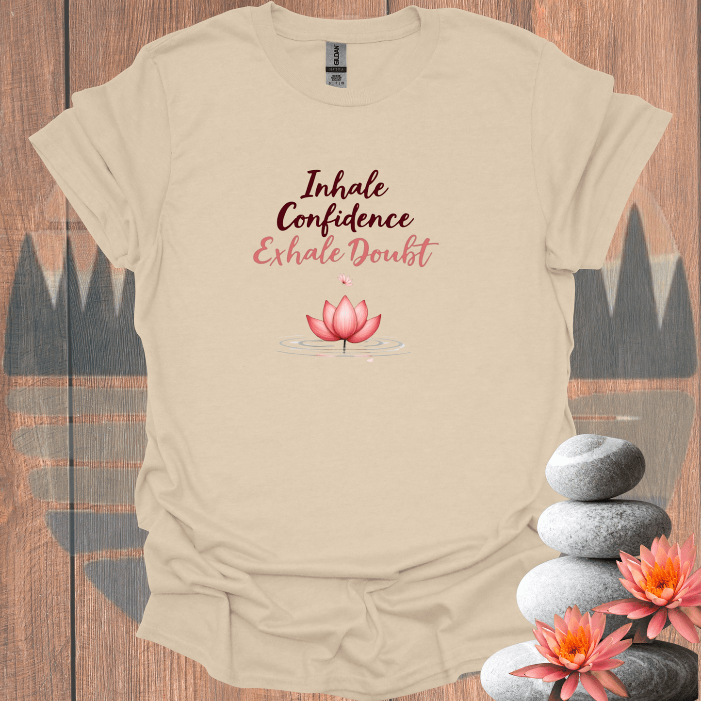 Printify T-Shirt Sand / S Confident Lotus T-Shirt Confident Lotus T-Shirt 15797613280192806940