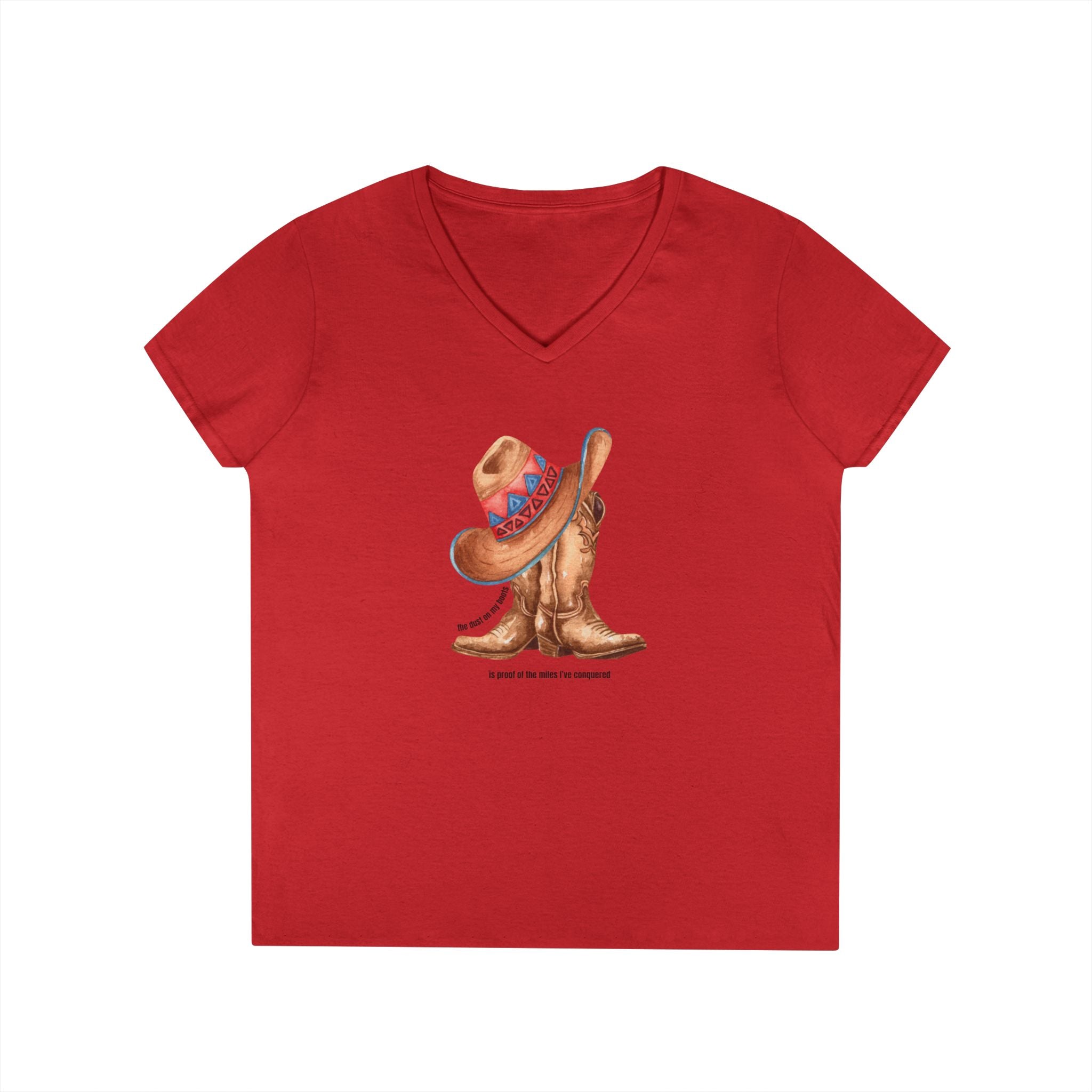 Printify V-neck S / Red Cowgirl Boots V-Neck T-Shirt Cowgirl Boots V-Neck T-Shirt 23024975593760993337