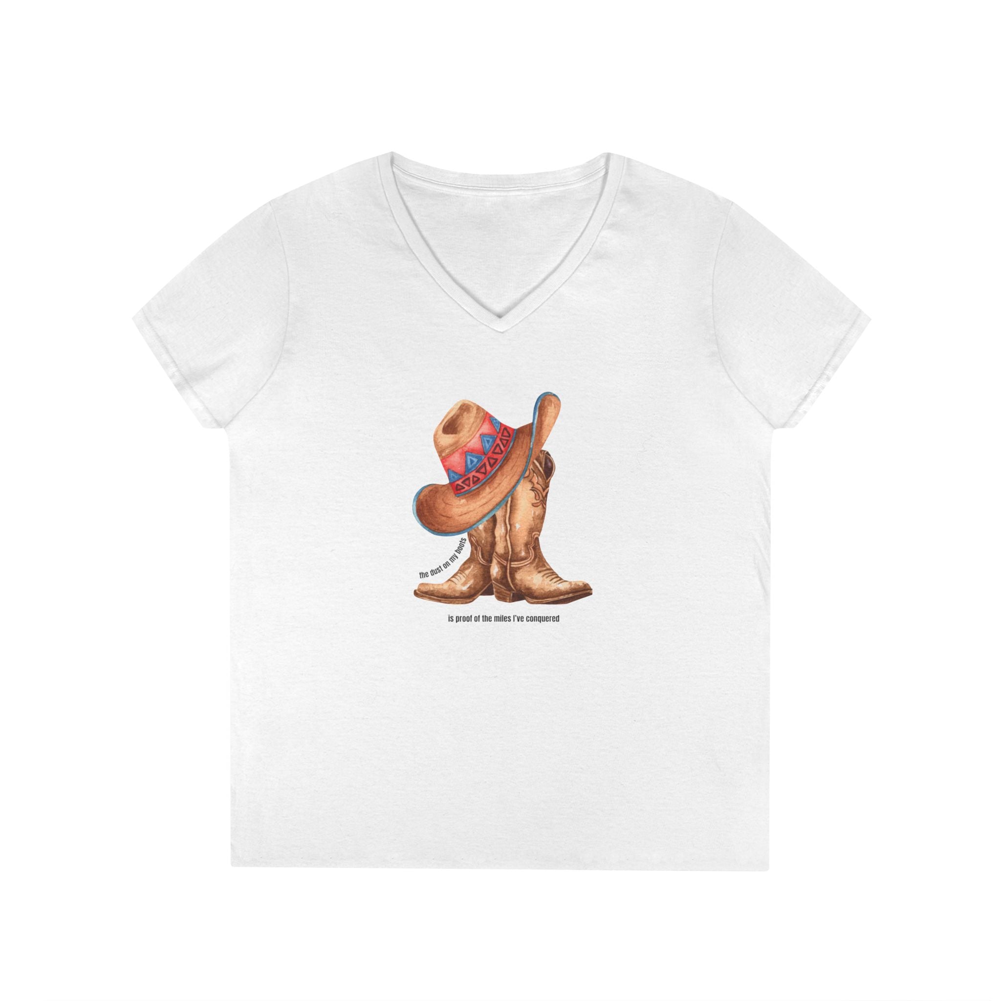 Printify V-neck S / White Cowgirl Boots V-Neck T-Shirt Cowgirl Boots V-Neck T-Shirt 18008227480108759017