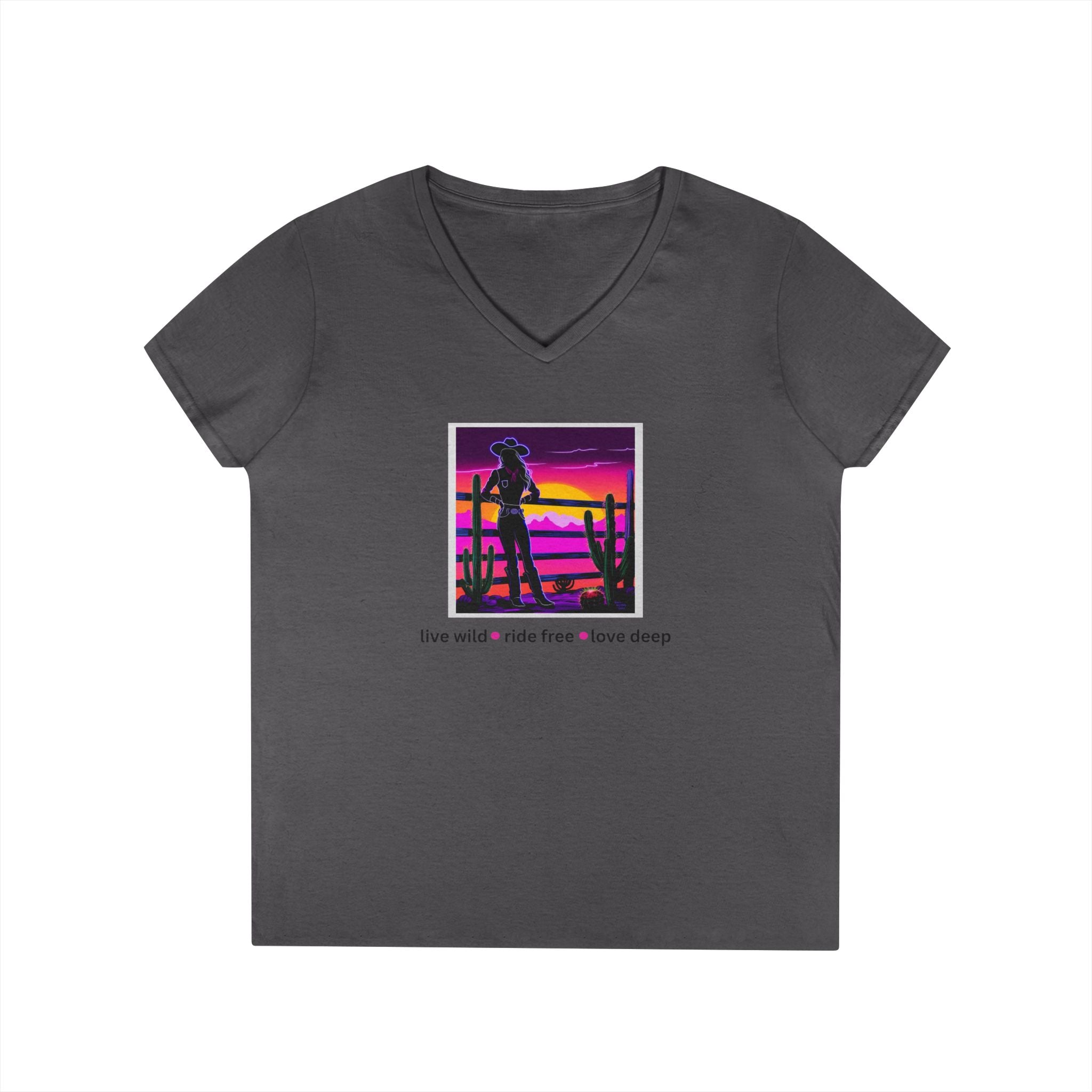 Printify V-neck S / Charcoal Cowgirl Dreams V-Neck T-Shirt Cowgirl Dreams V-Neck T-Shirt 29905571826215229578