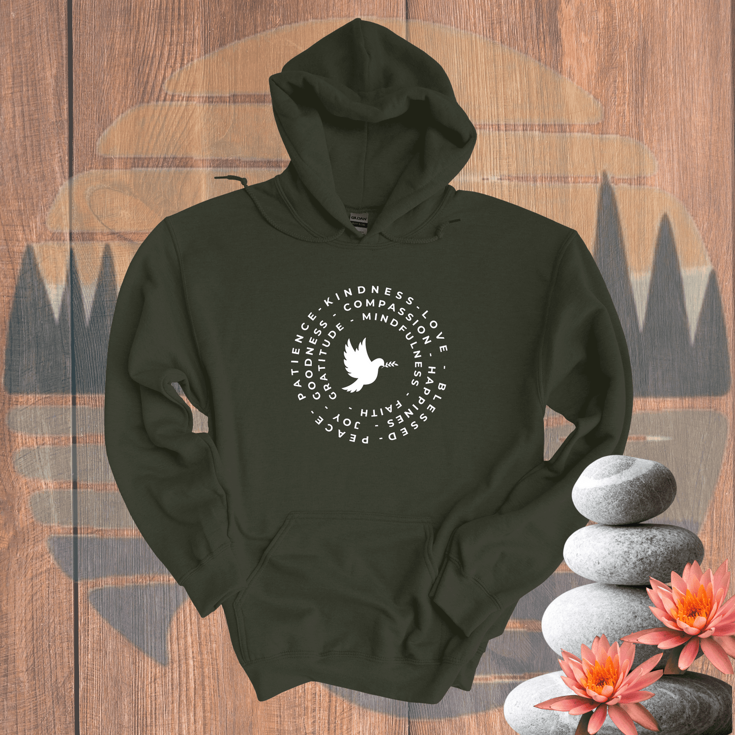 Printify Hoodie Military Green / S Dove Hooded Sweatshirt Dove Hooded Sweatshirt 10674508154143520739