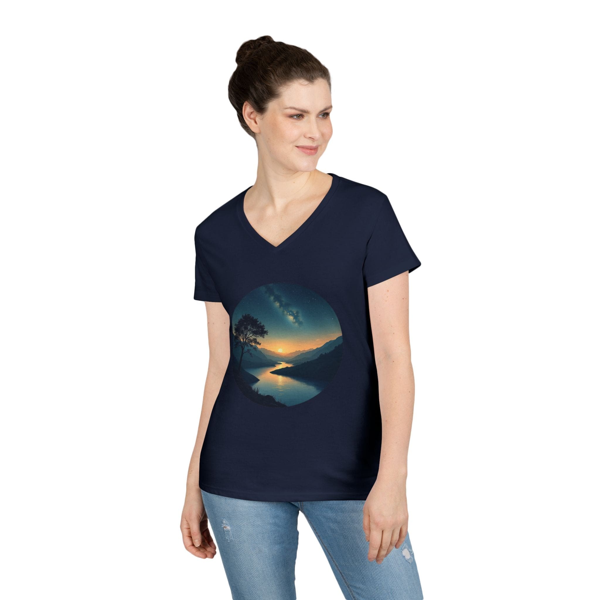 Printify V-neck Evening Peace V-Neck T-Shirt Evening Peace V-Neck T-Shirt
