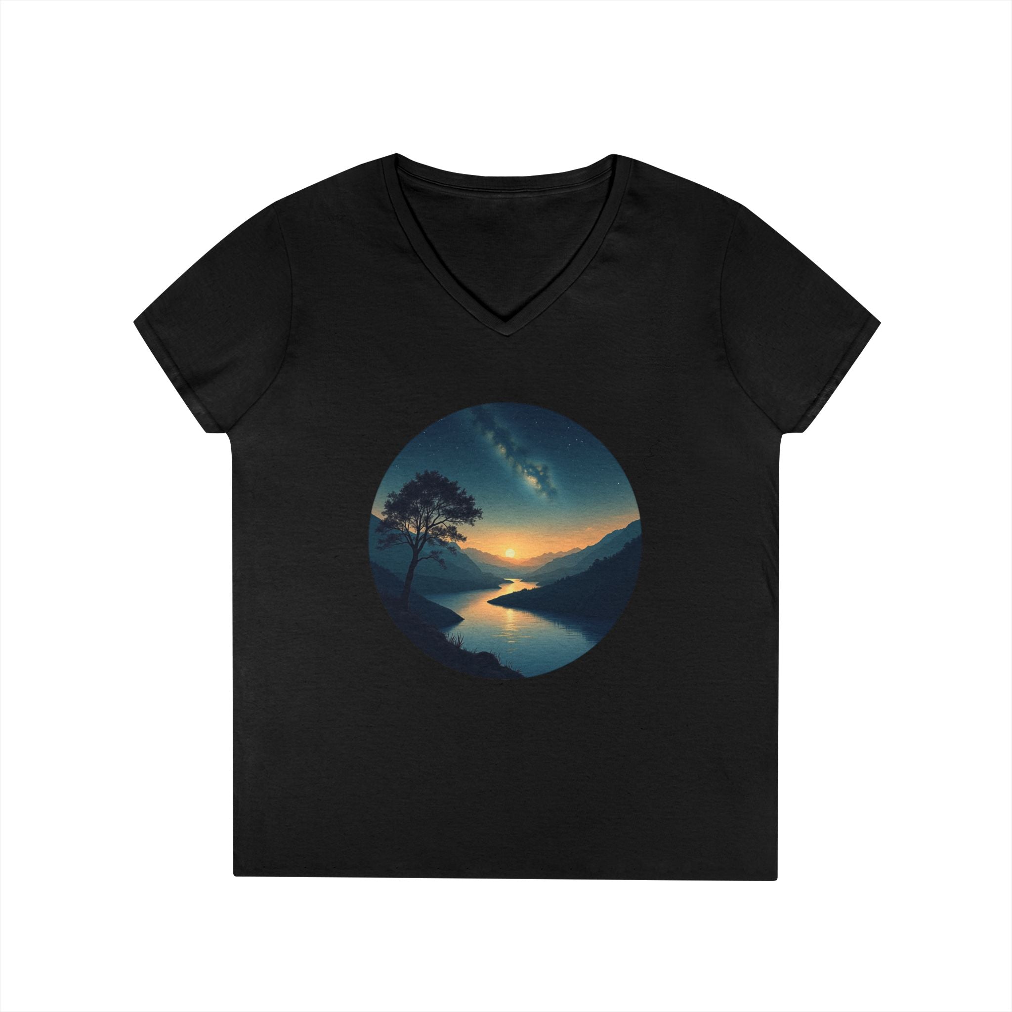 Printify V-neck S / Black Evening Peace V-Neck T-Shirt Evening Peace V-Neck T-Shirt 17311659575530040697