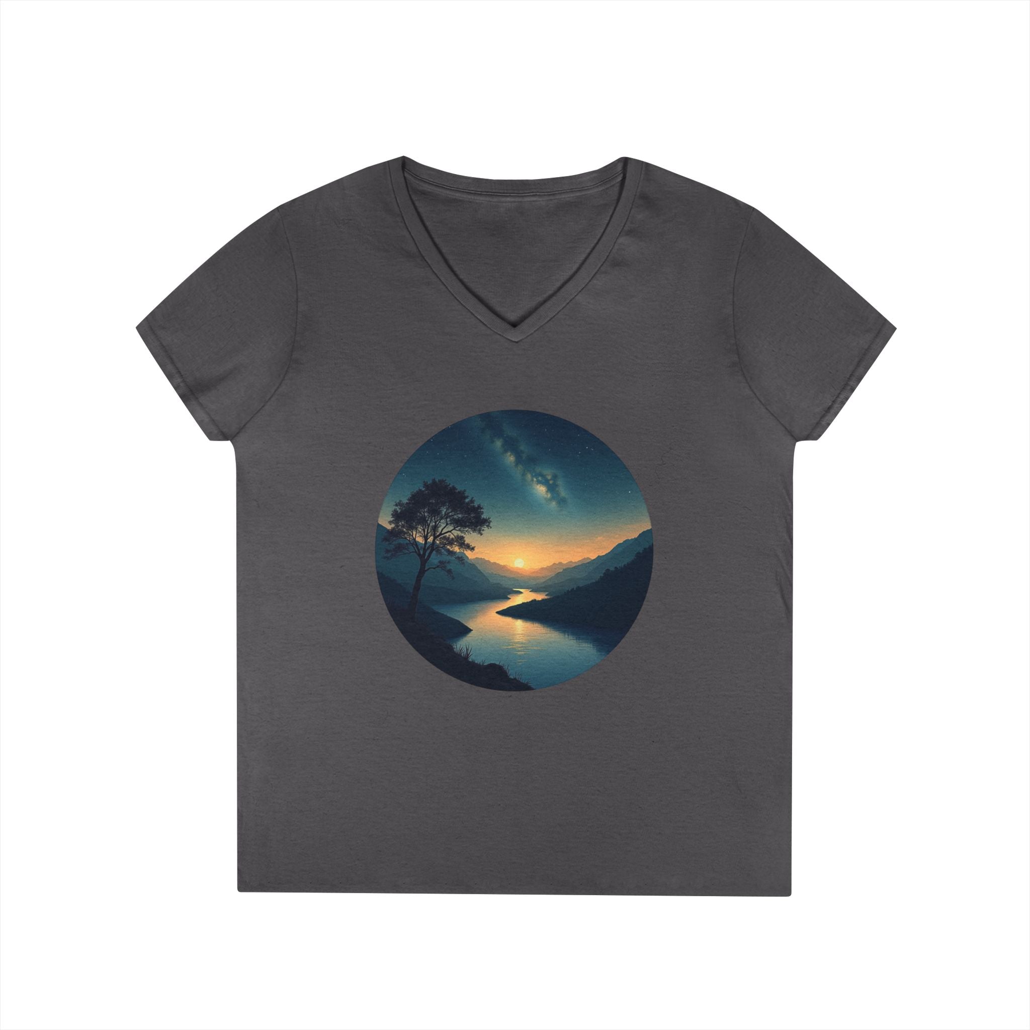 Printify V-neck S / Charcoal Evening Peace V-Neck T-Shirt Evening Peace V-Neck T-Shirt 11477226839203369141