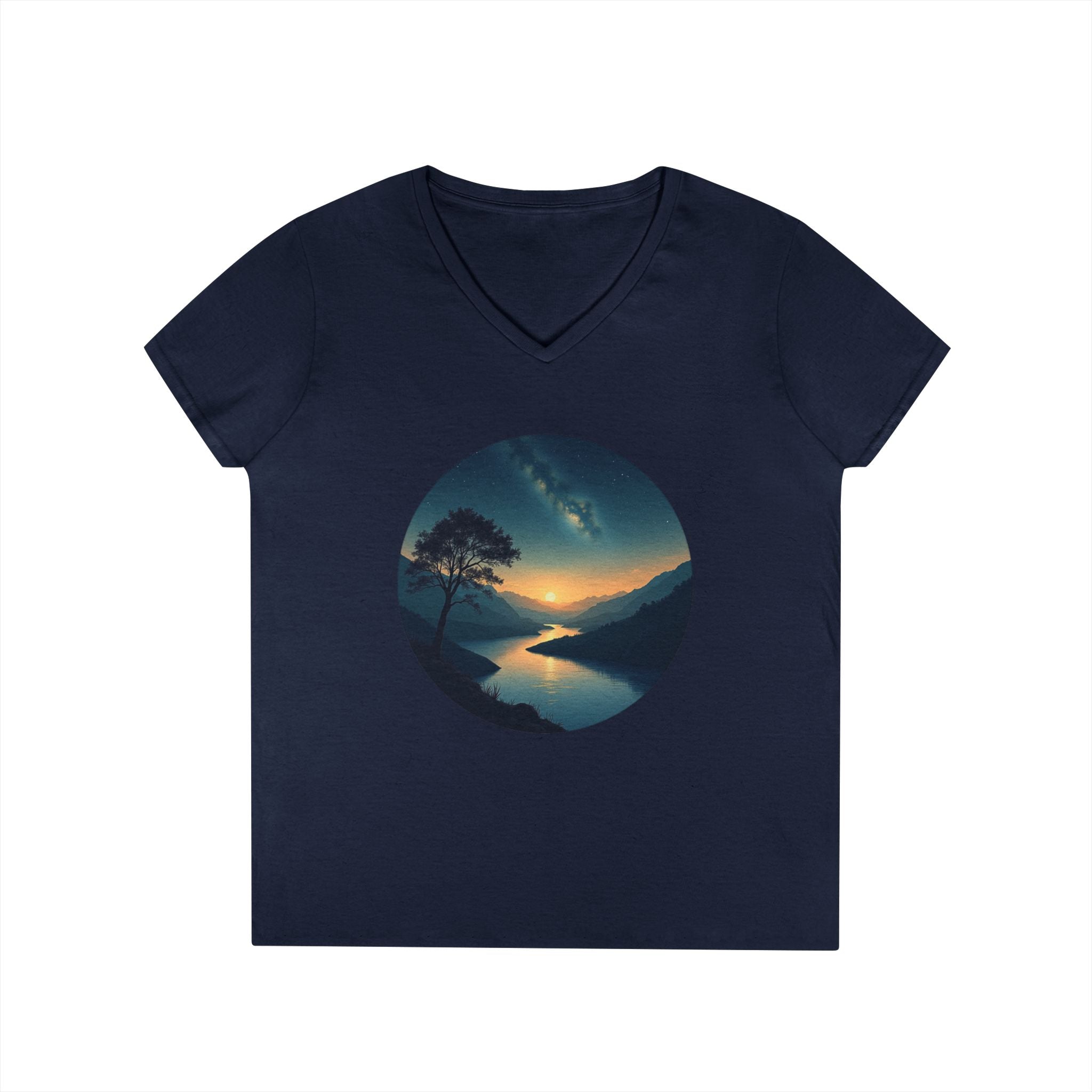 Printify V-neck S / Navy Evening Peace V-Neck T-Shirt Evening Peace V-Neck T-Shirt 28927186691205469399