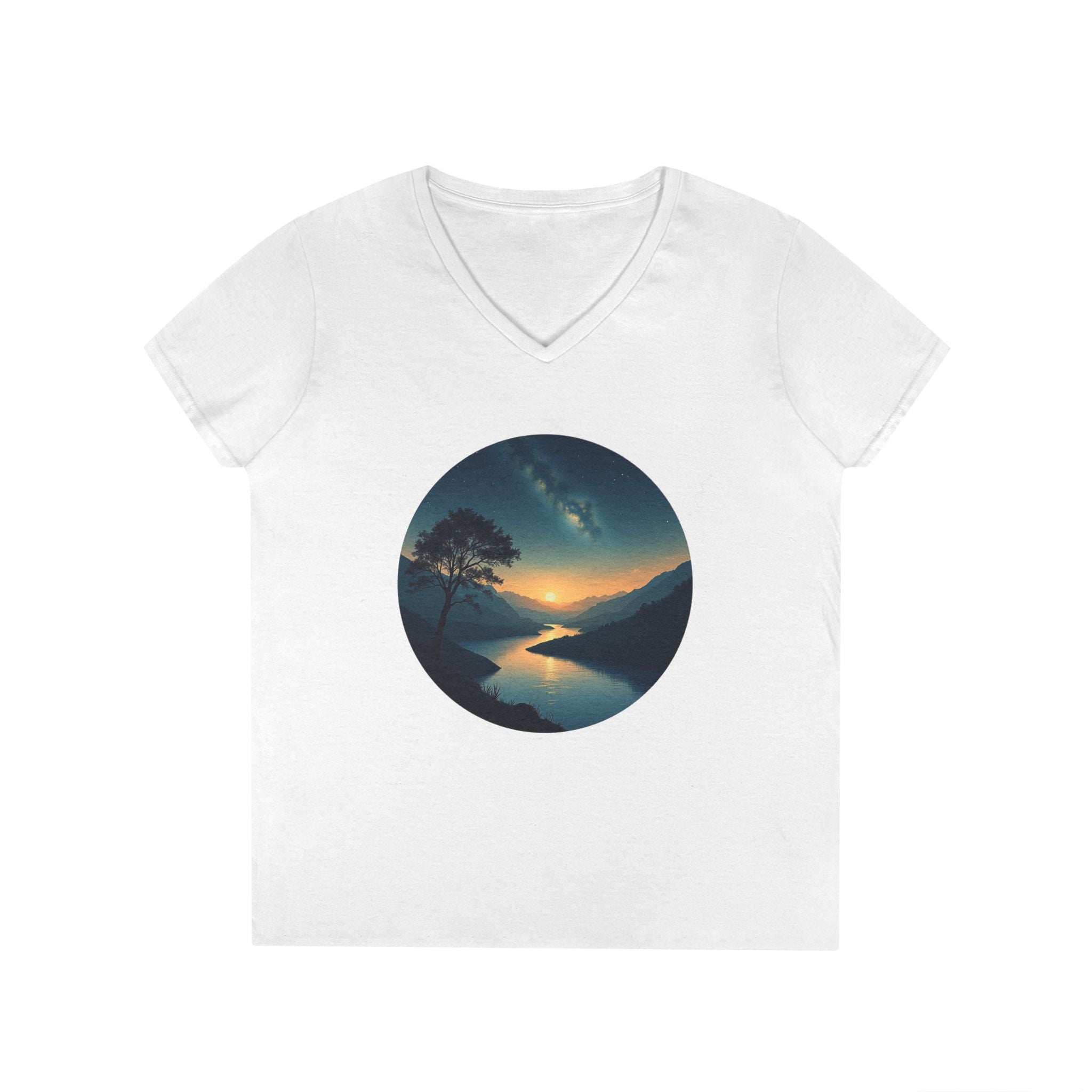 Printify V-neck S / White Evening Peace V-Neck T-Shirt Evening Peace V-Neck T-Shirt 33027443841411428237