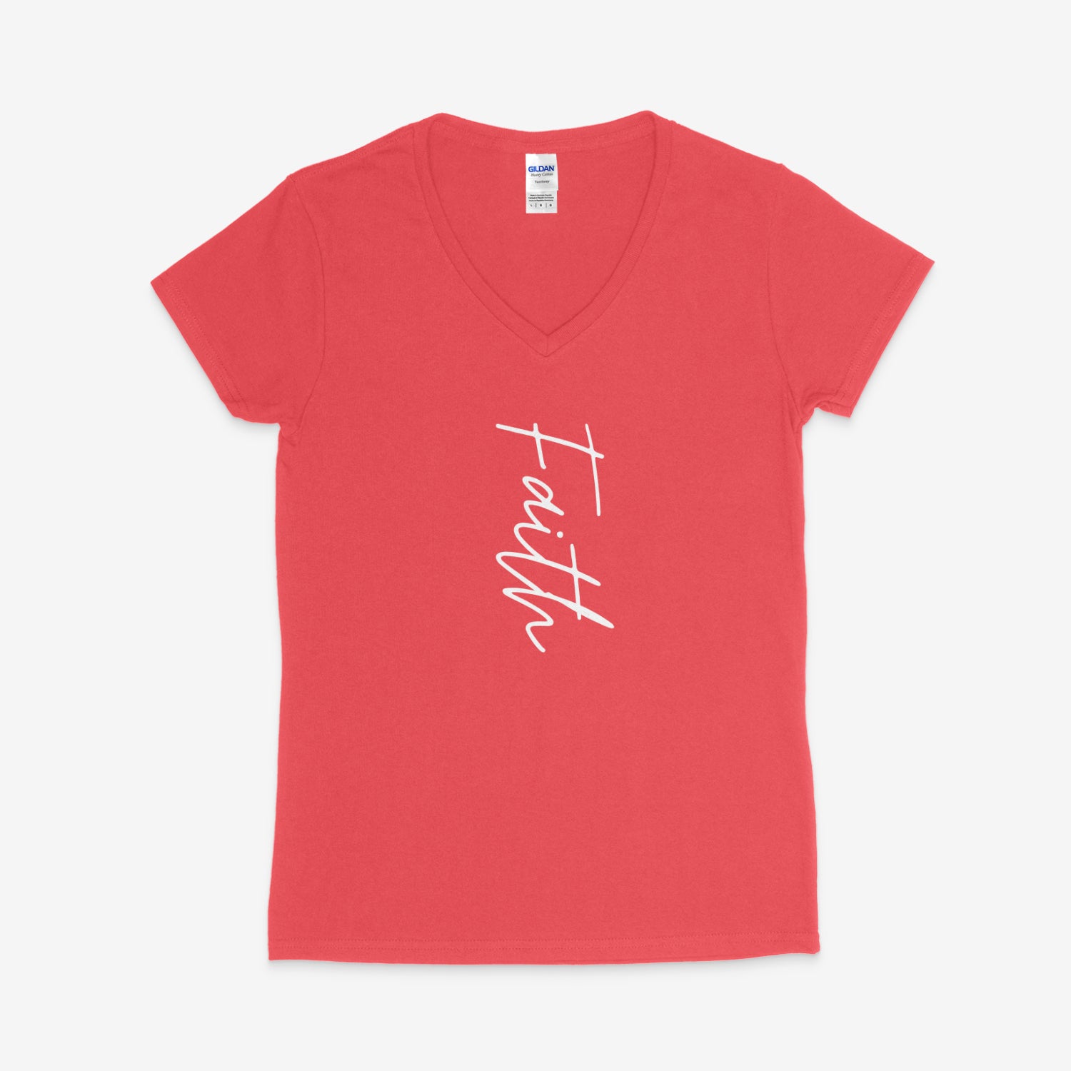 Printify V-neck S / Coral Silk Faith V-Neck Faith V-Neck 19449279291591932179