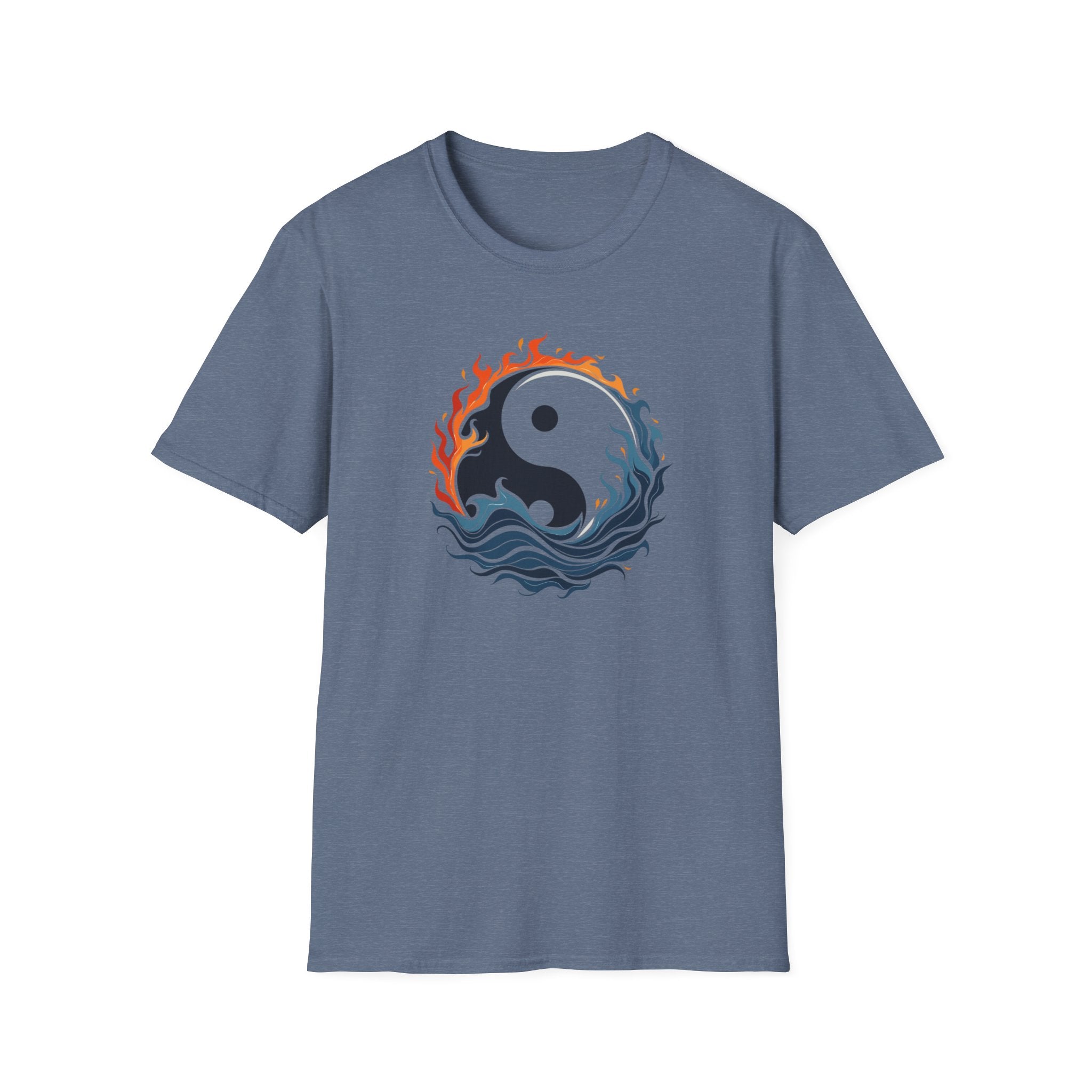 Printify T-Shirt Heather Indigo / S Fire & Water Yin Yang Fire & Water Yin Yang 29762356203995292158