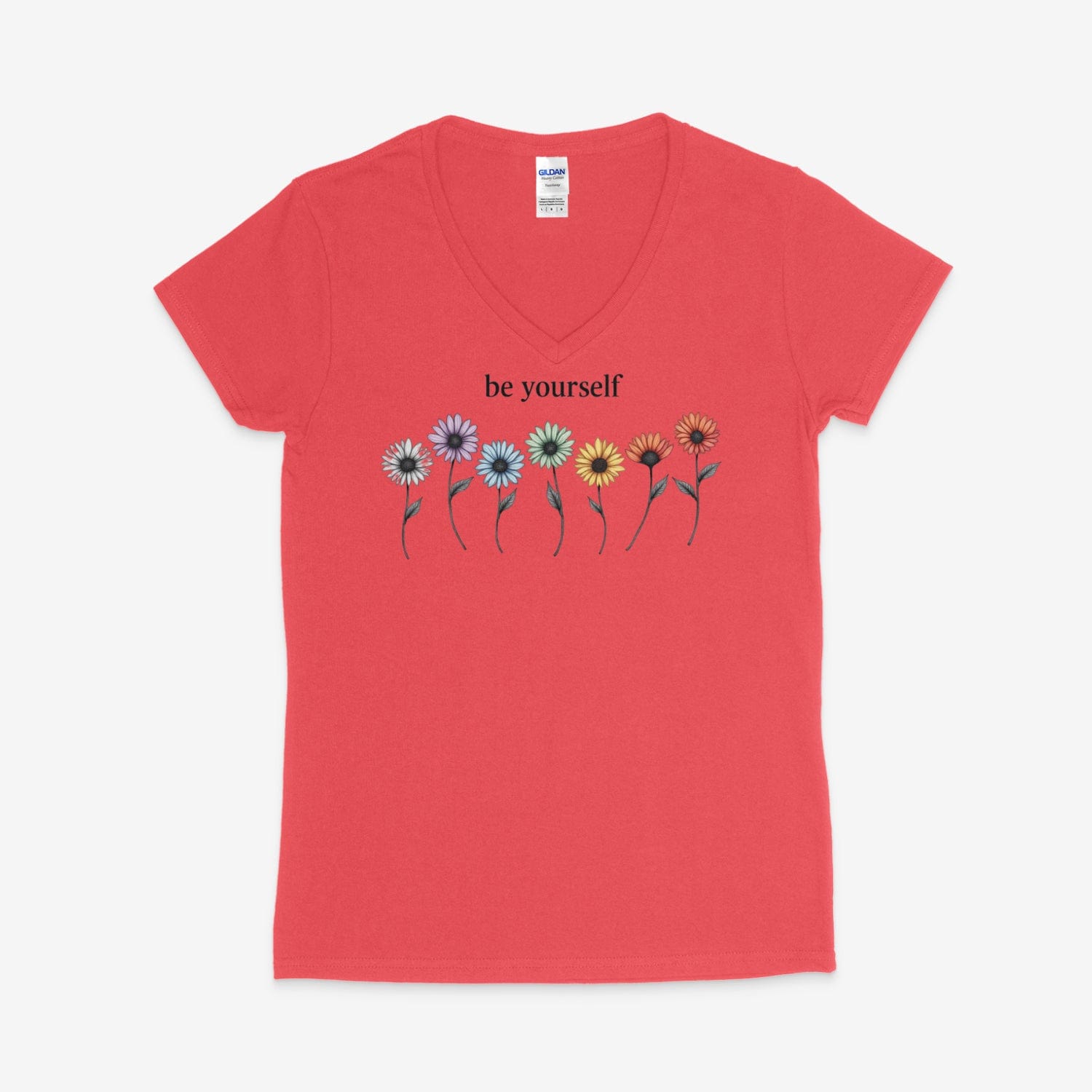 Printify V-neck S / Coral Silk Floral 'Be Yourself' V-Neck Floral 'Be Yourself' V-Neck 13913474990960882426