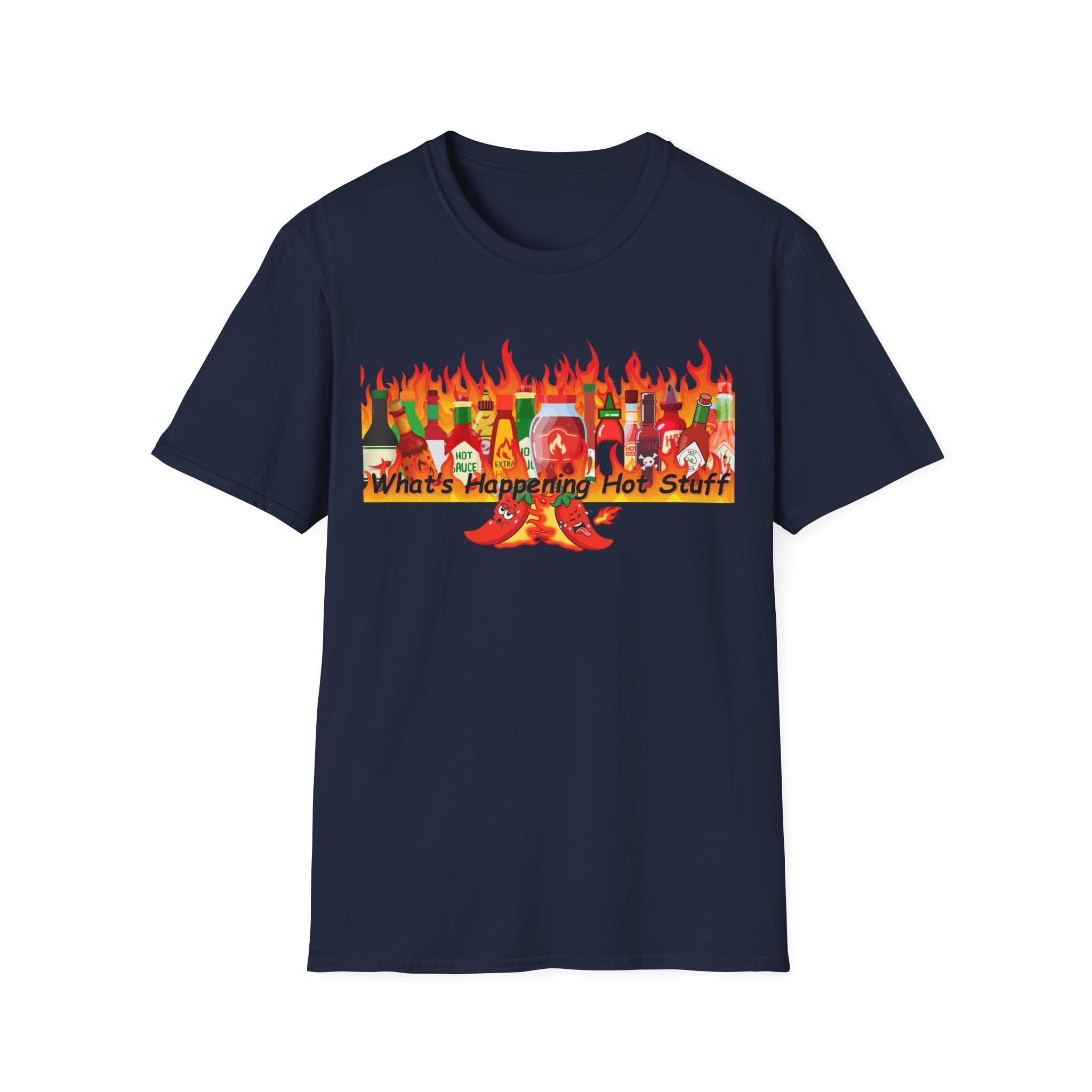 Printify T-Shirt Navy / S Fun Graphic Tee - "What's Happening Hot Stuff" T-Shirt for Casual Wear, Gift, Summer, Birthday, Party Fun Graphic Tee - "What's Happening Hot Stuff" T-Shirt for Casual Wear, Gift, Summer, Birthday, Party 25063780363288622133