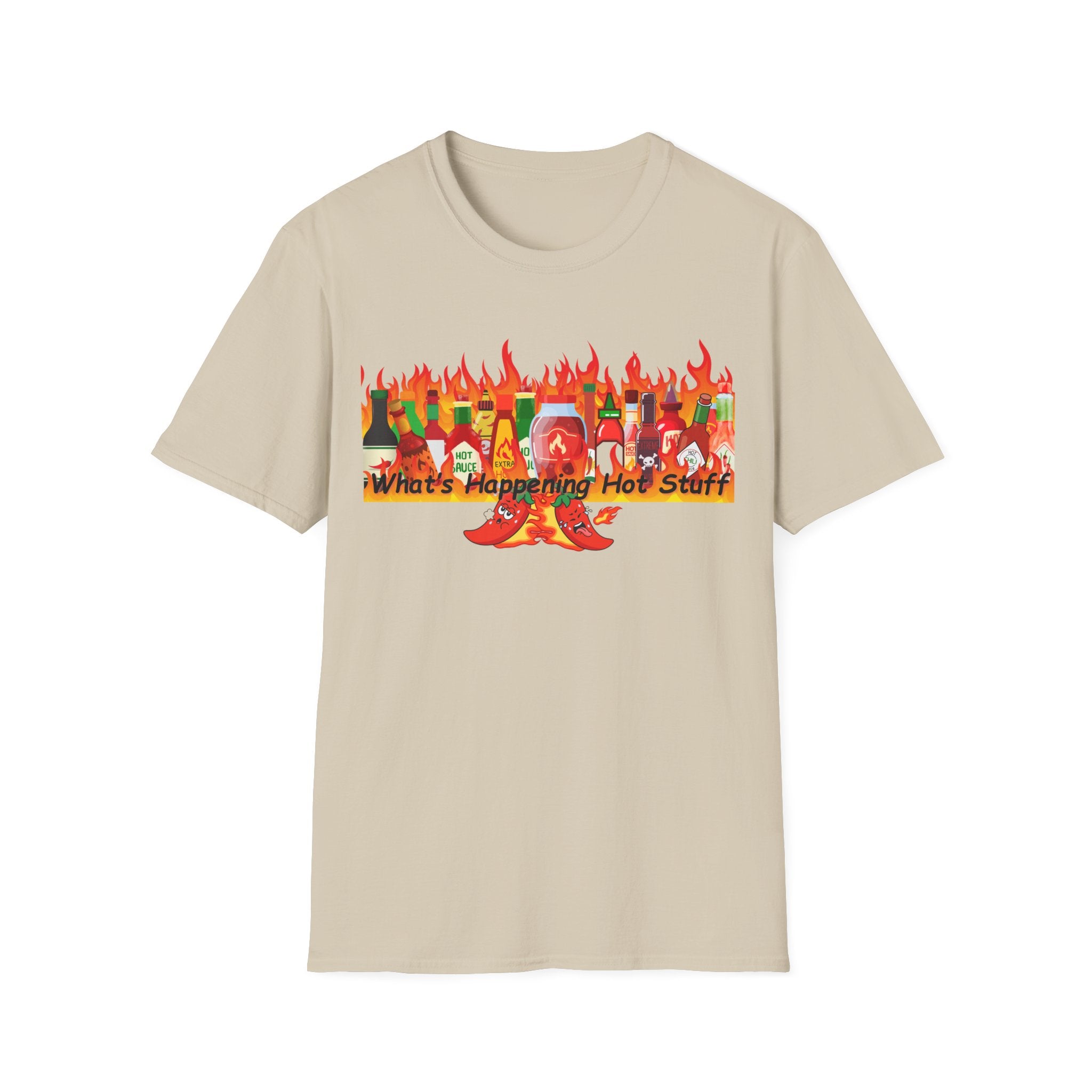 Printify T-Shirt Sand / S Fun Graphic Tee - "What's Happening Hot Stuff" T-Shirt for Casual Wear, Gift, Summer, Birthday, Party Fun Graphic Tee - "What's Happening Hot Stuff" T-Shirt for Casual Wear, Gift, Summer, Birthday, Party 27104841312764591097