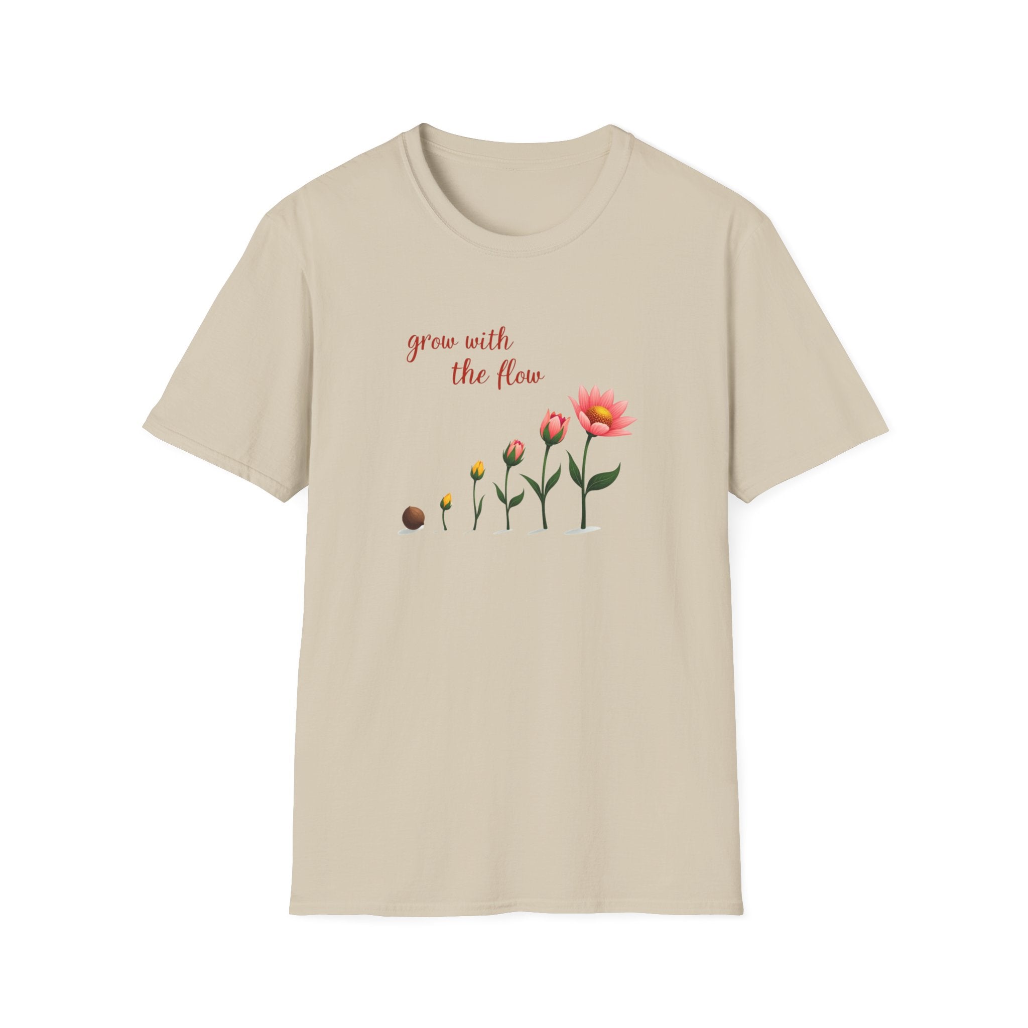 Printify T-Shirt Sand / S Grow With the Flow T-Shirt Grow With the Flow T-Shirt 32119206133688517041