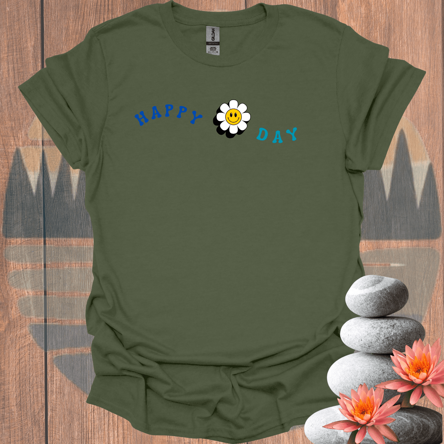 Printify T-Shirt Military Green / S Happy Day T-Shirt Happy Day T-Shirt 58639103228487194571