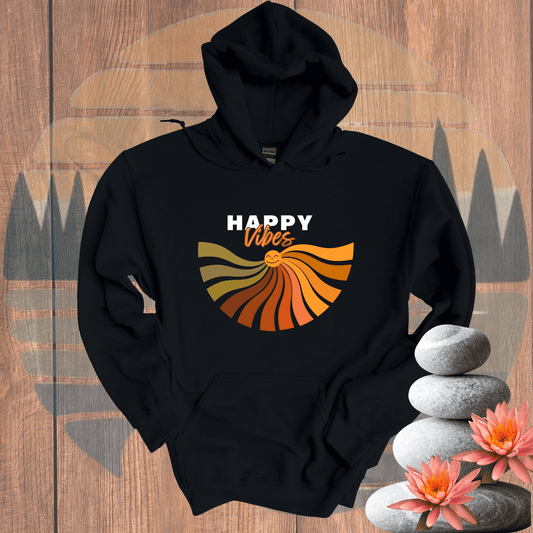 Printify Hoodie Black / S Happy Vibes Hooded Sweatshirt Happy Vibes Hooded Sweatshirt 32341664700665626489