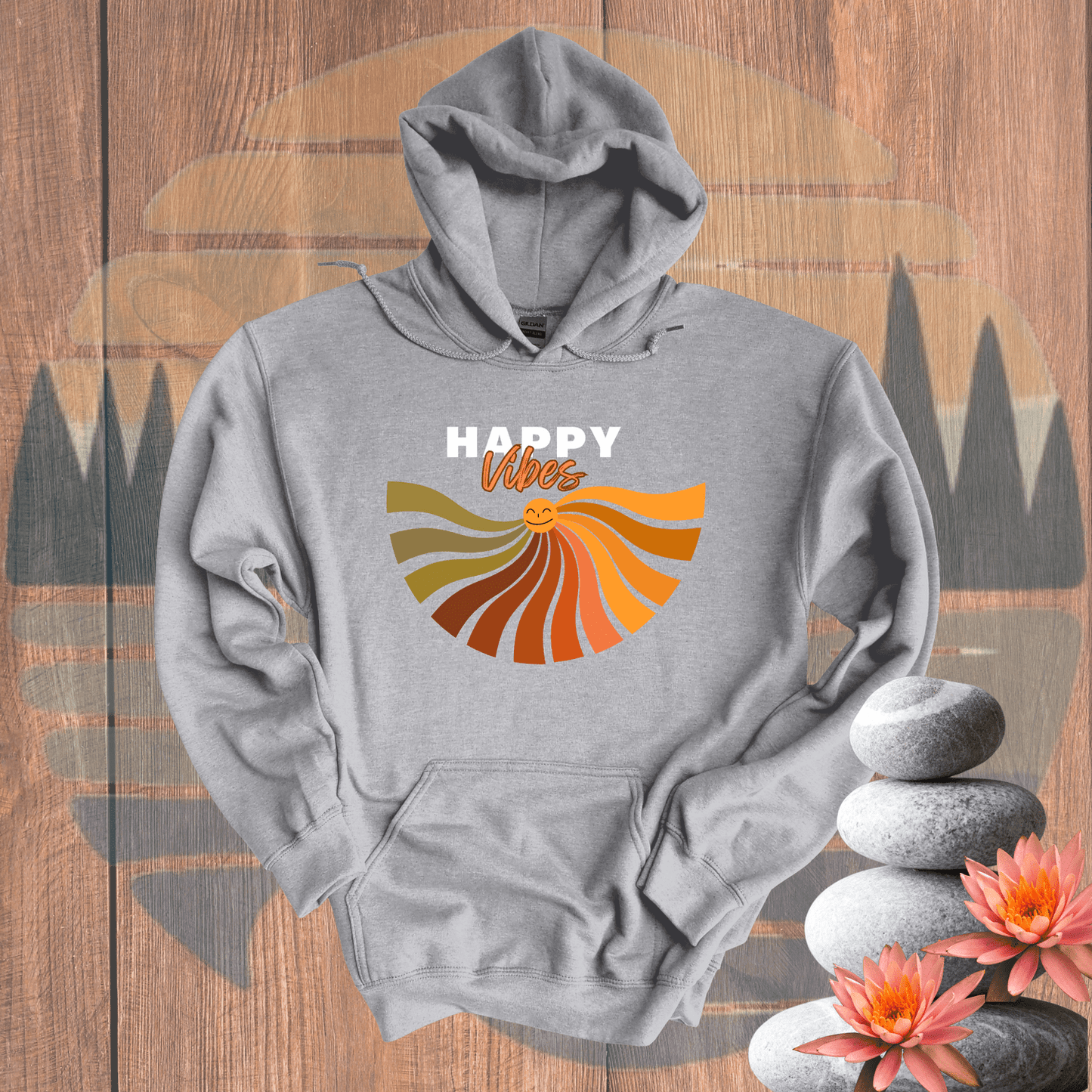 Printify Hoodie Sport Grey / S Happy Vibes Hooded Sweatshirt Happy Vibes Hooded Sweatshirt 47533790129123313468