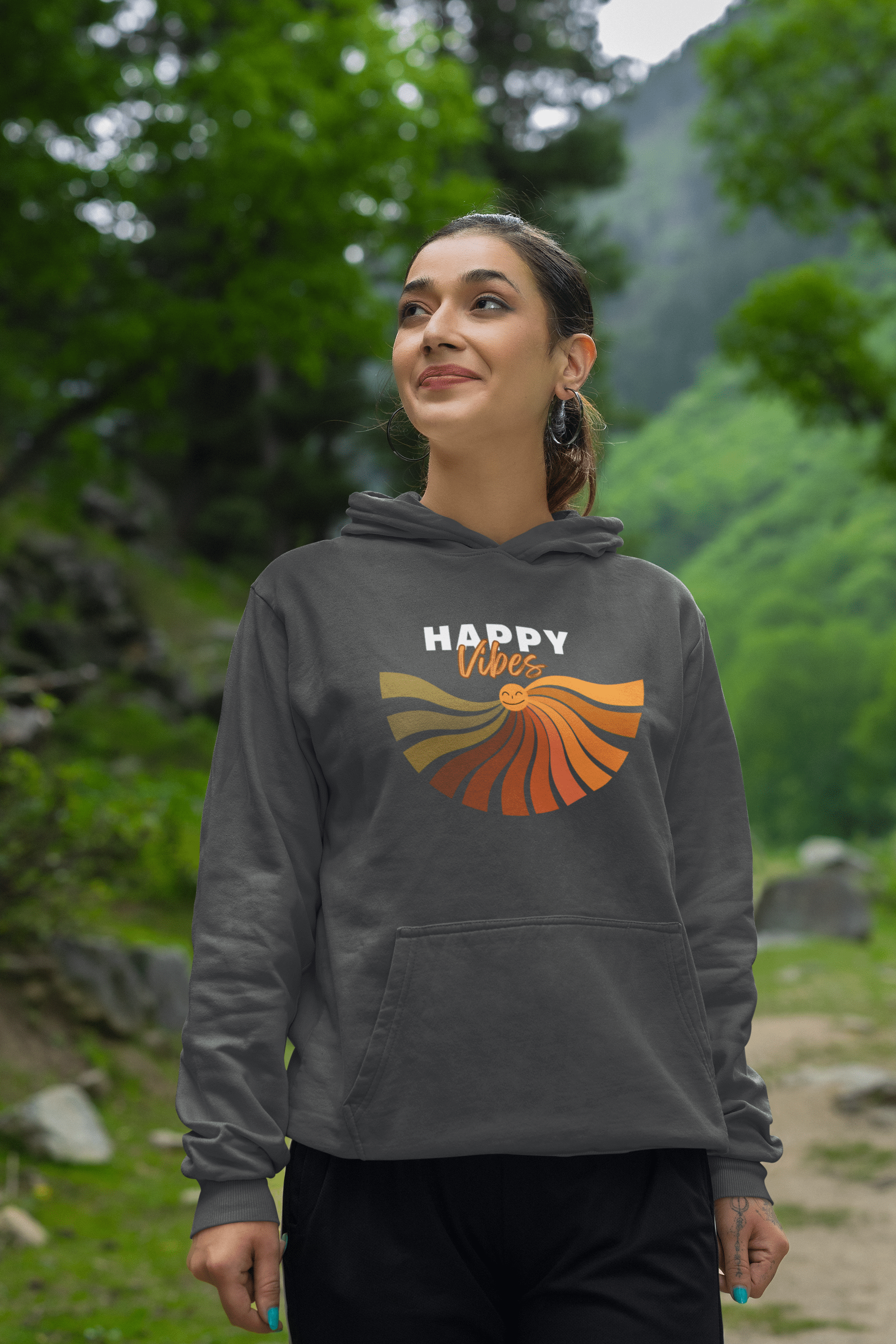 Printify Hoodie Happy Vibes Hoodie Happy Vibes Hoodie