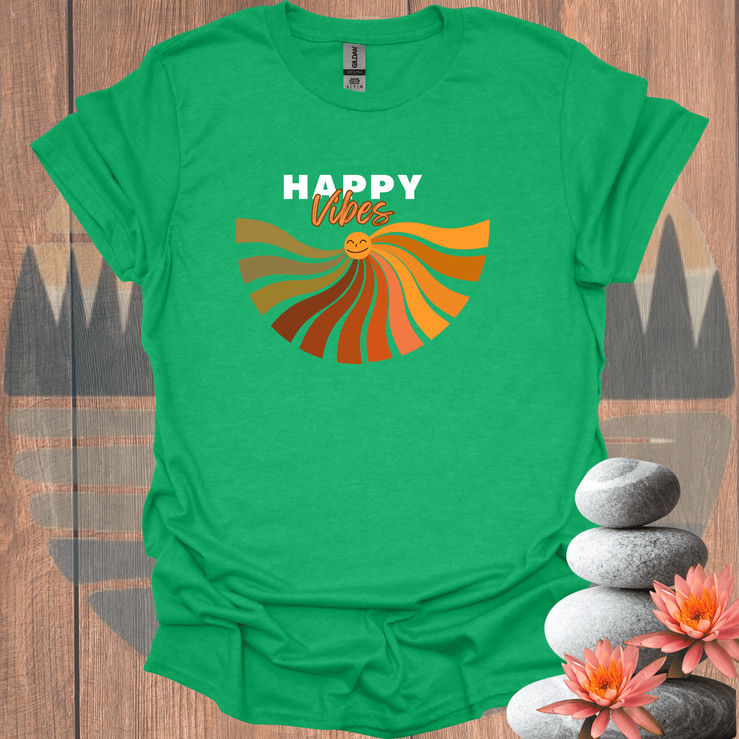 Printify T-Shirt Heather Irish Green / S Happy Vibes T-Shirt Happy Vibes T-Shirt 32998789095179477036