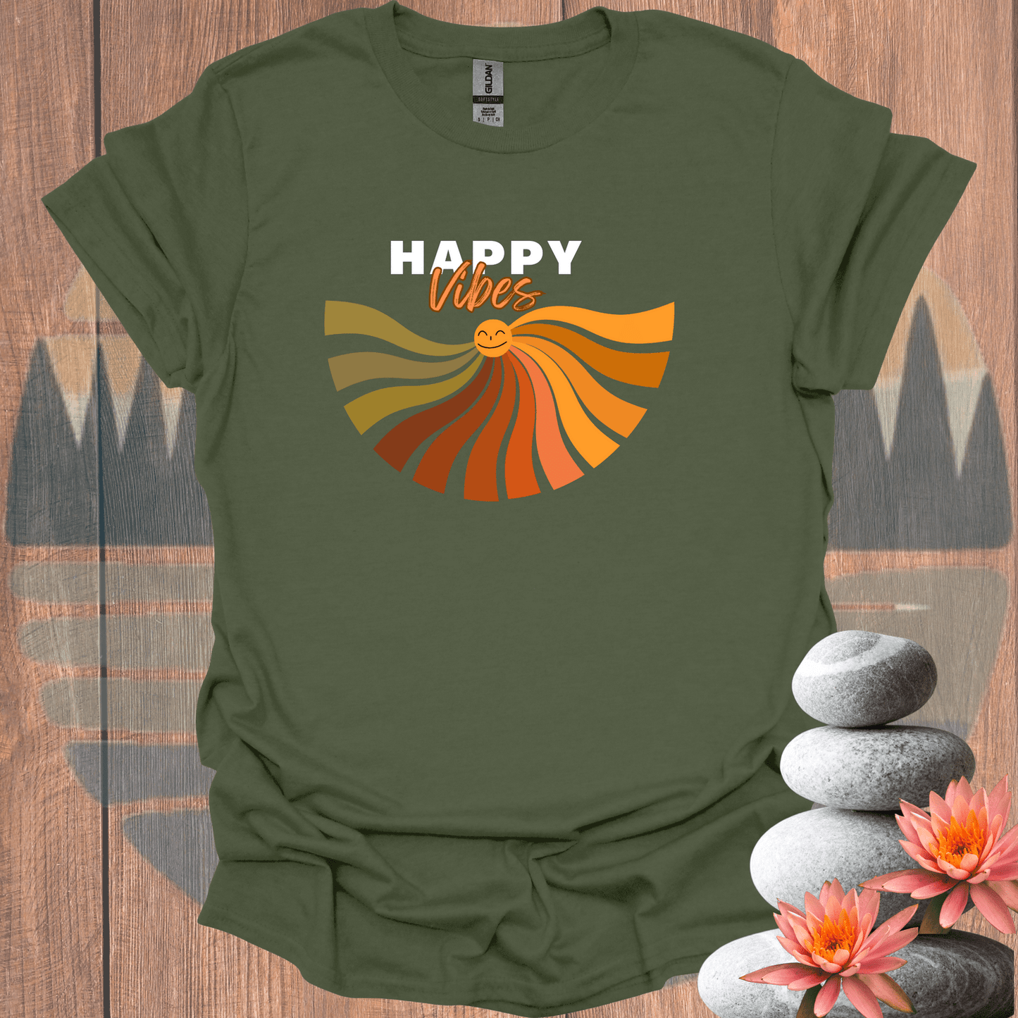 Printify T-Shirt Military Green / S Happy Vibes T-Shirt Happy Vibes T-Shirt 30709886270890756465